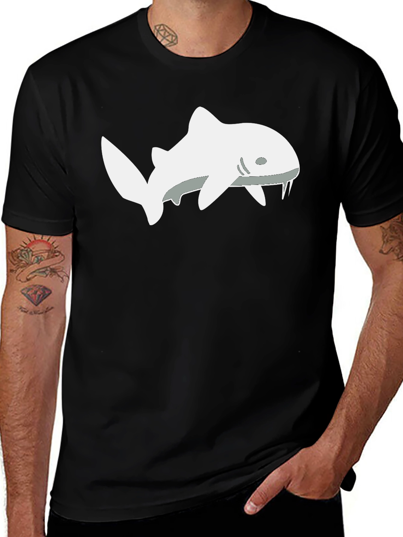 Variant 17 of Shark Tooth T-Shirt - Black Cotton Tee
