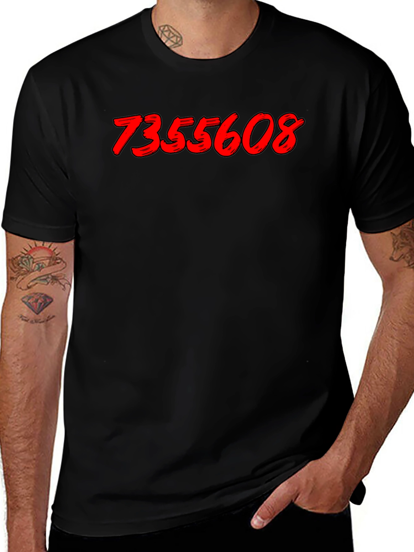 Variant 19 of Bold Red Number Graphic Black T-Shirt