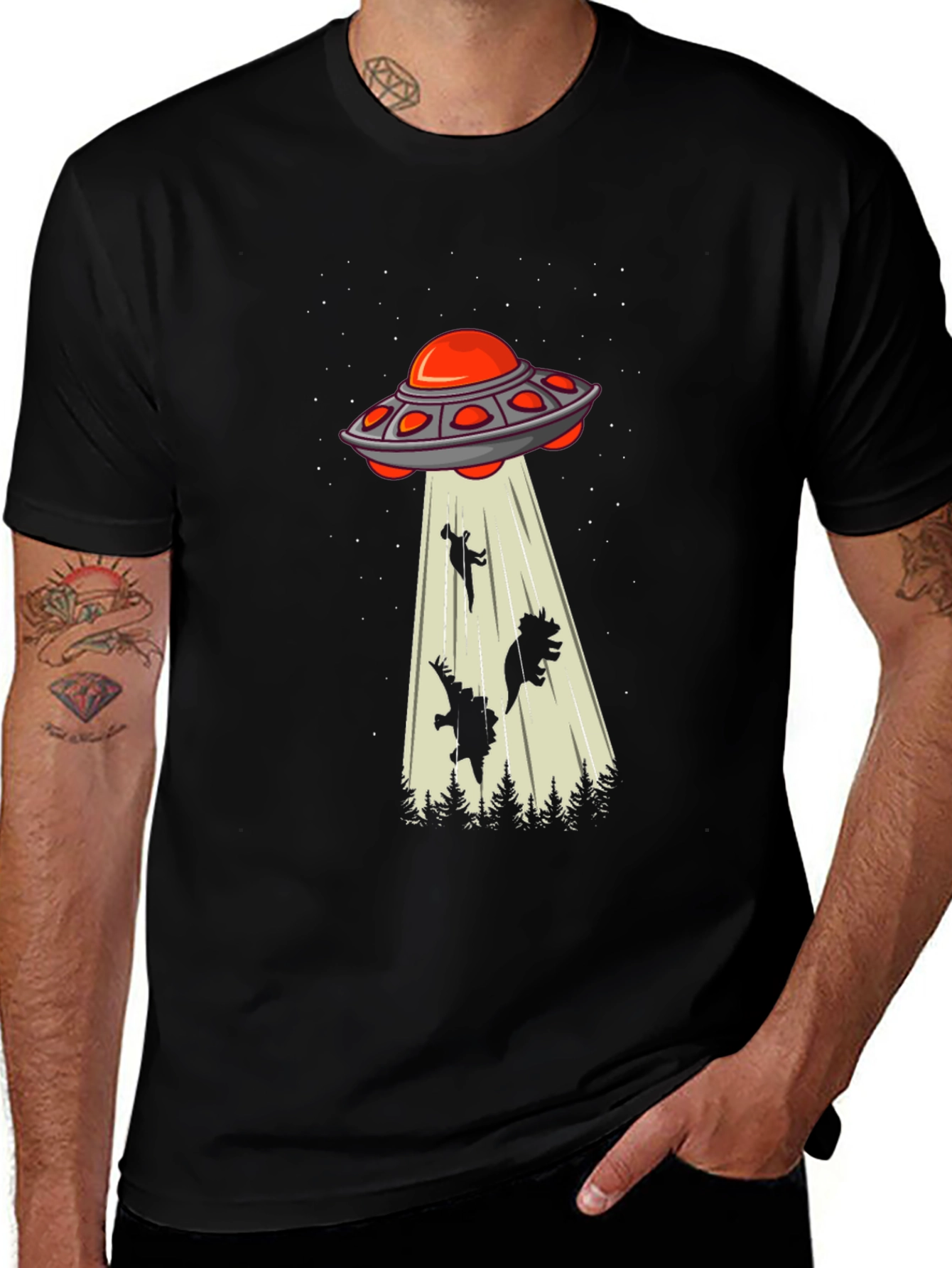 Alien Abduction T-Shirt - Dinosaur Silhouette