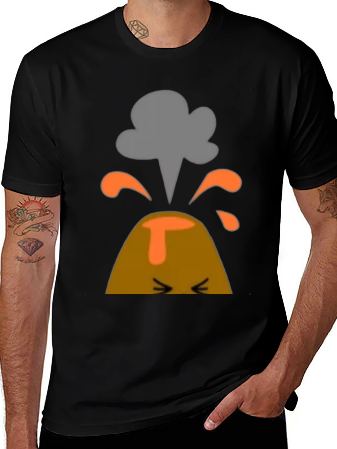 Variant 9 of Volcano Cartoon Graphic Print Black T-Shirt