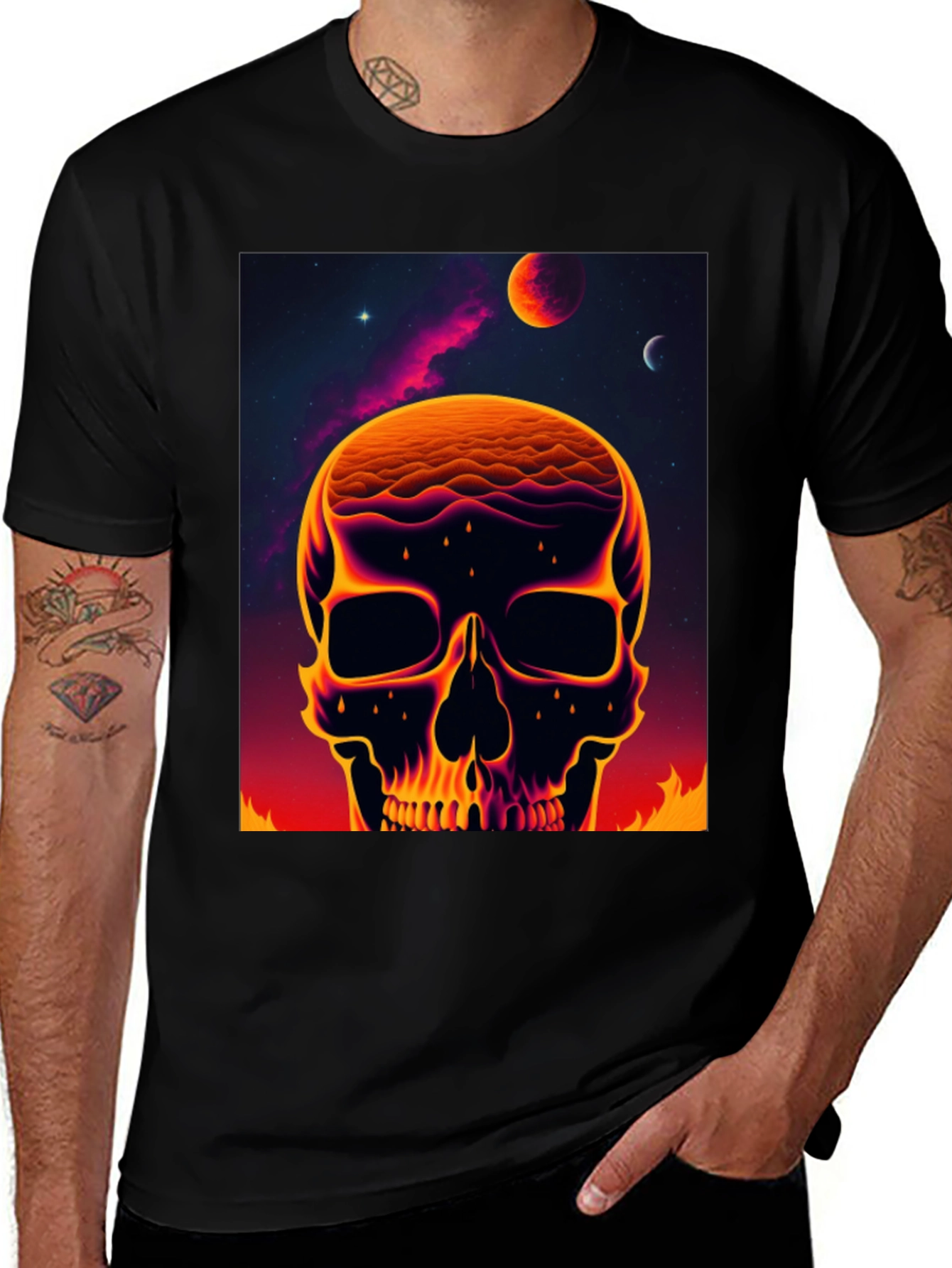 Variant 19 of Cosmic Skull Graphic Tee - Bold Outer Space Design