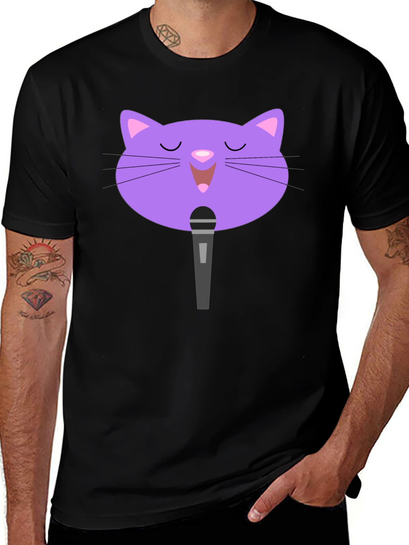 Variant 29 of Singing Cat Graphic T-Shirt - Unique Design, Black