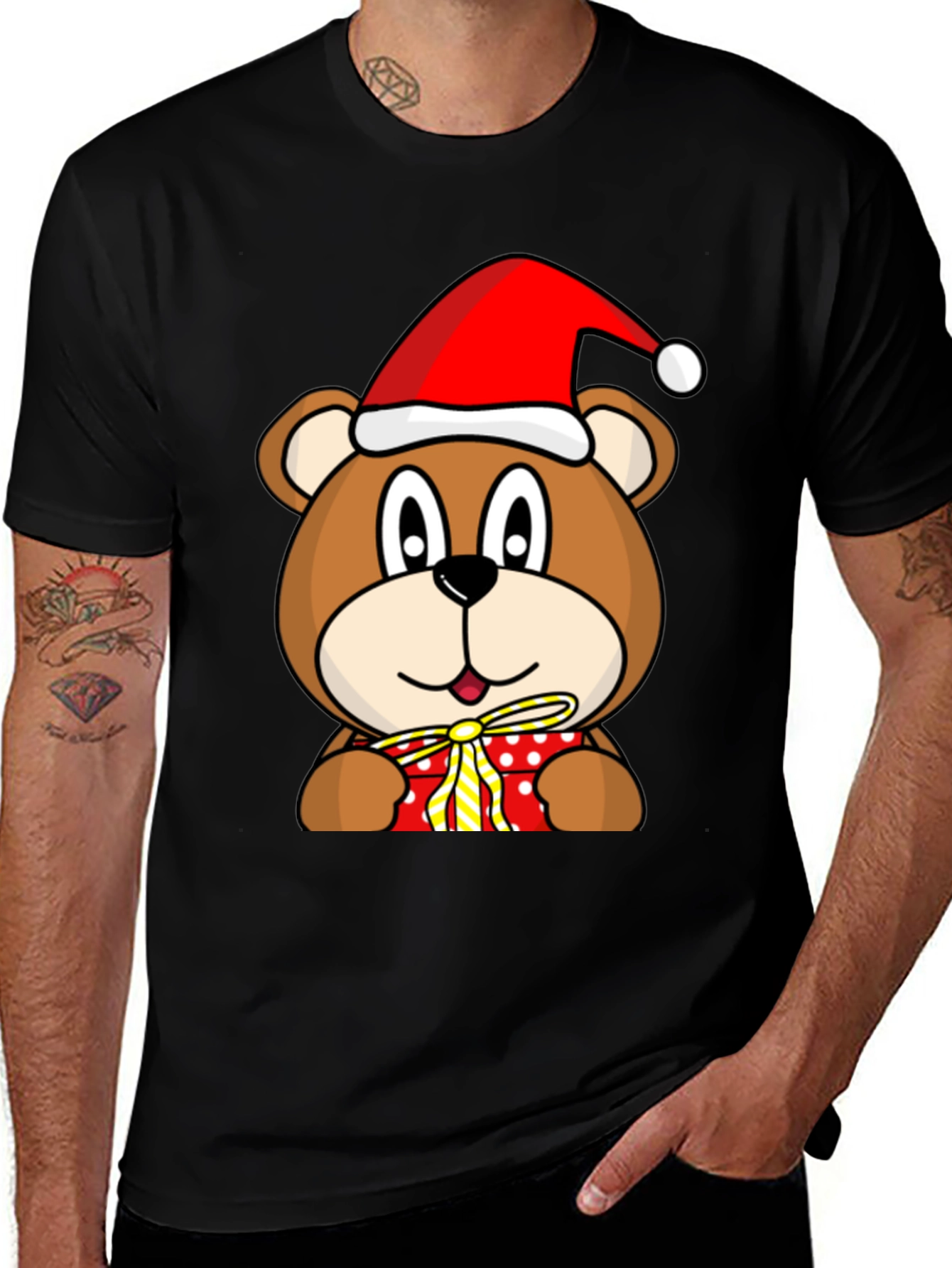 Variant 25 of Festive Bear T-Shirt with Santa Hat and Gift
