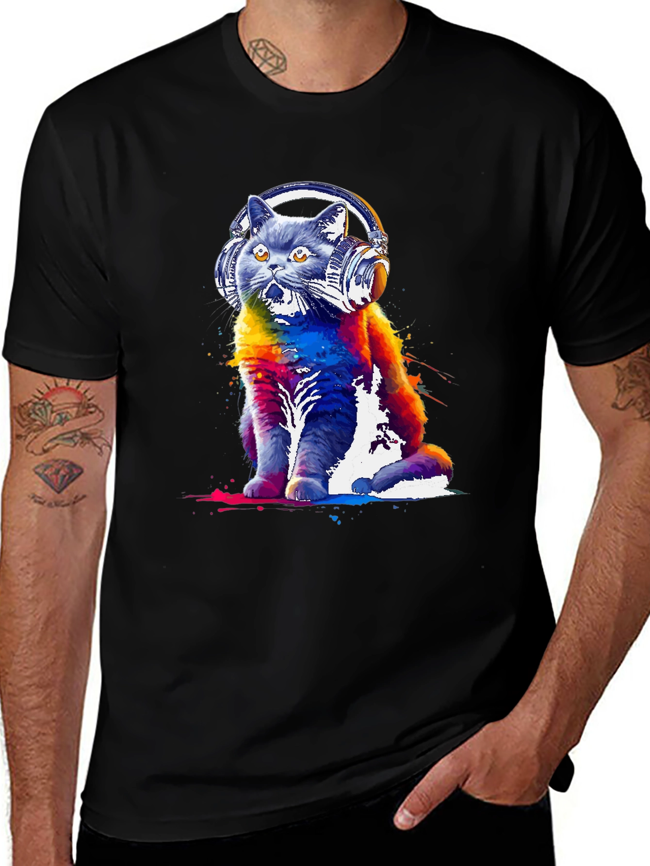 Variant 14 of Cat DJ Graphic Tee - Music Lover's T-Shirt