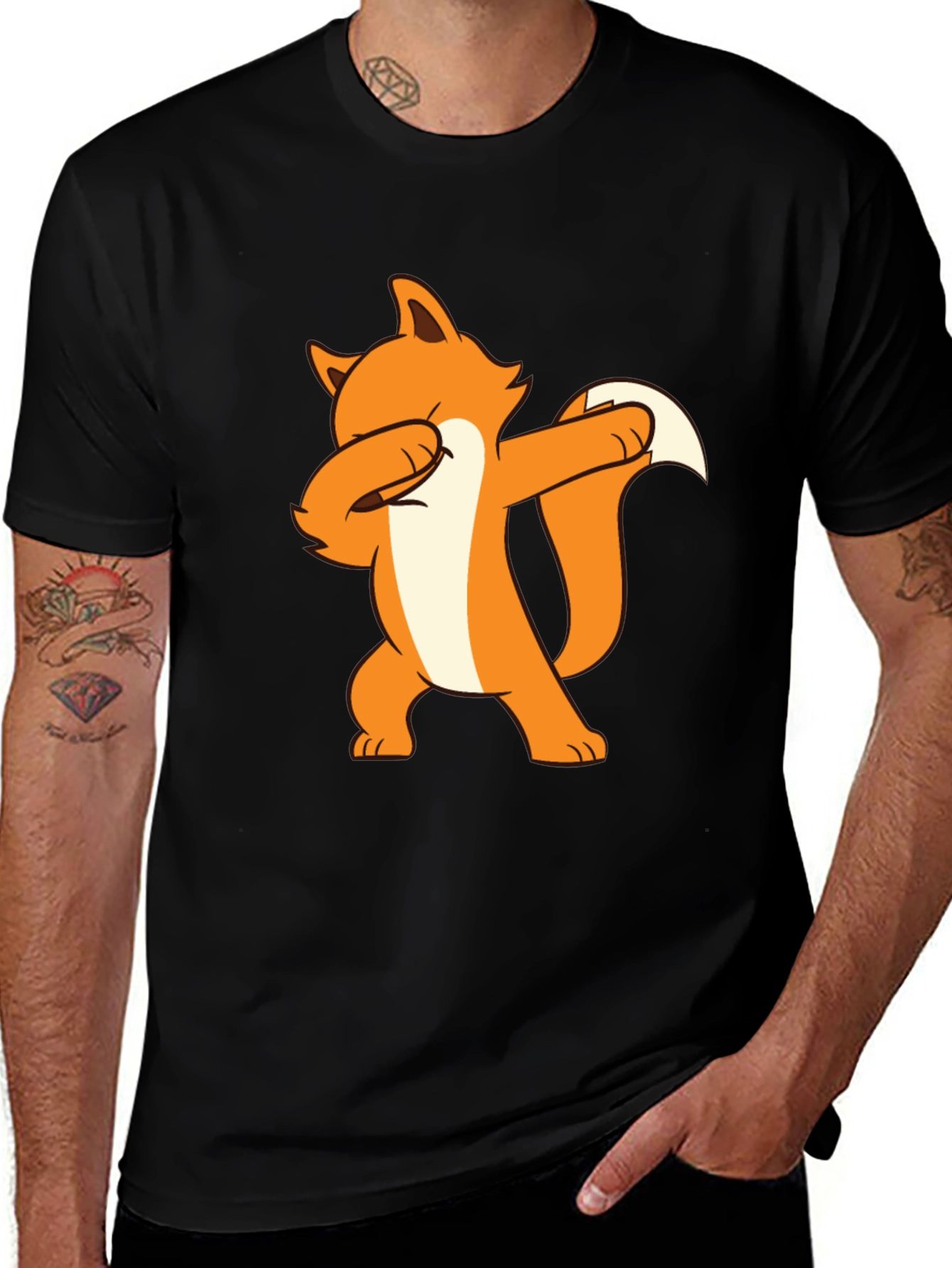 Variant 19 of Dabbing Fox Graphic Tee - Black Cotton T-Shirt