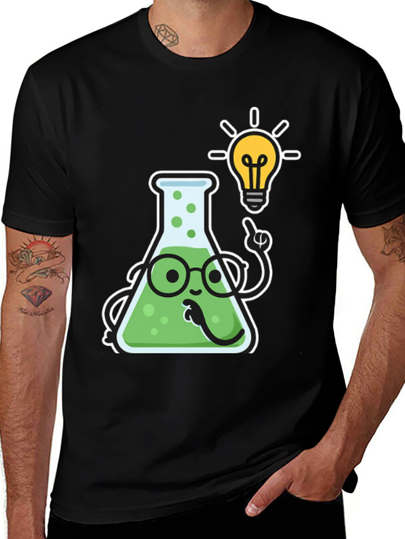 Scientist Flask Cartoon T-Shirt - Black, Cotton Blend