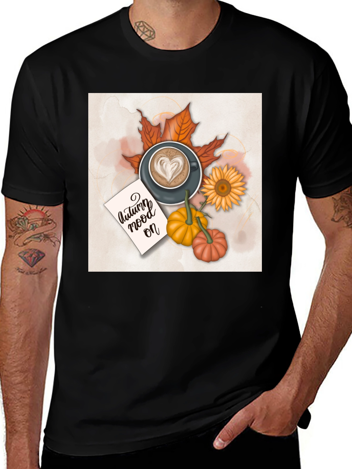 Variant 20 of Autumn Vibes T-Shirt, Coffee & Pumpkin Design