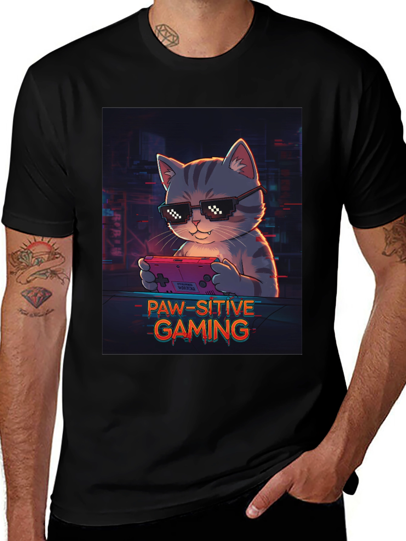Variant 11 of Paw-sitive Gaming T-Shirt - Cool Cat Gamer Tee