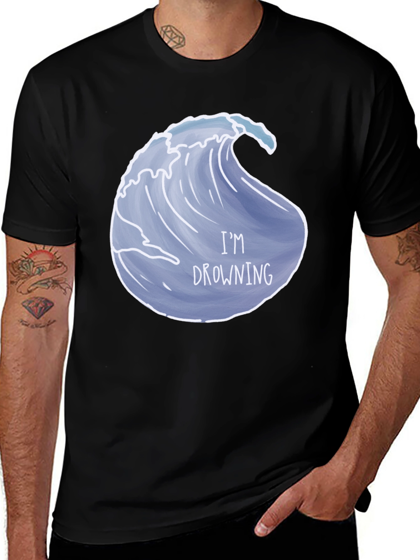 Variant 13 of Drowning Wave Graphic Tee - Black Cotton T-Shirt