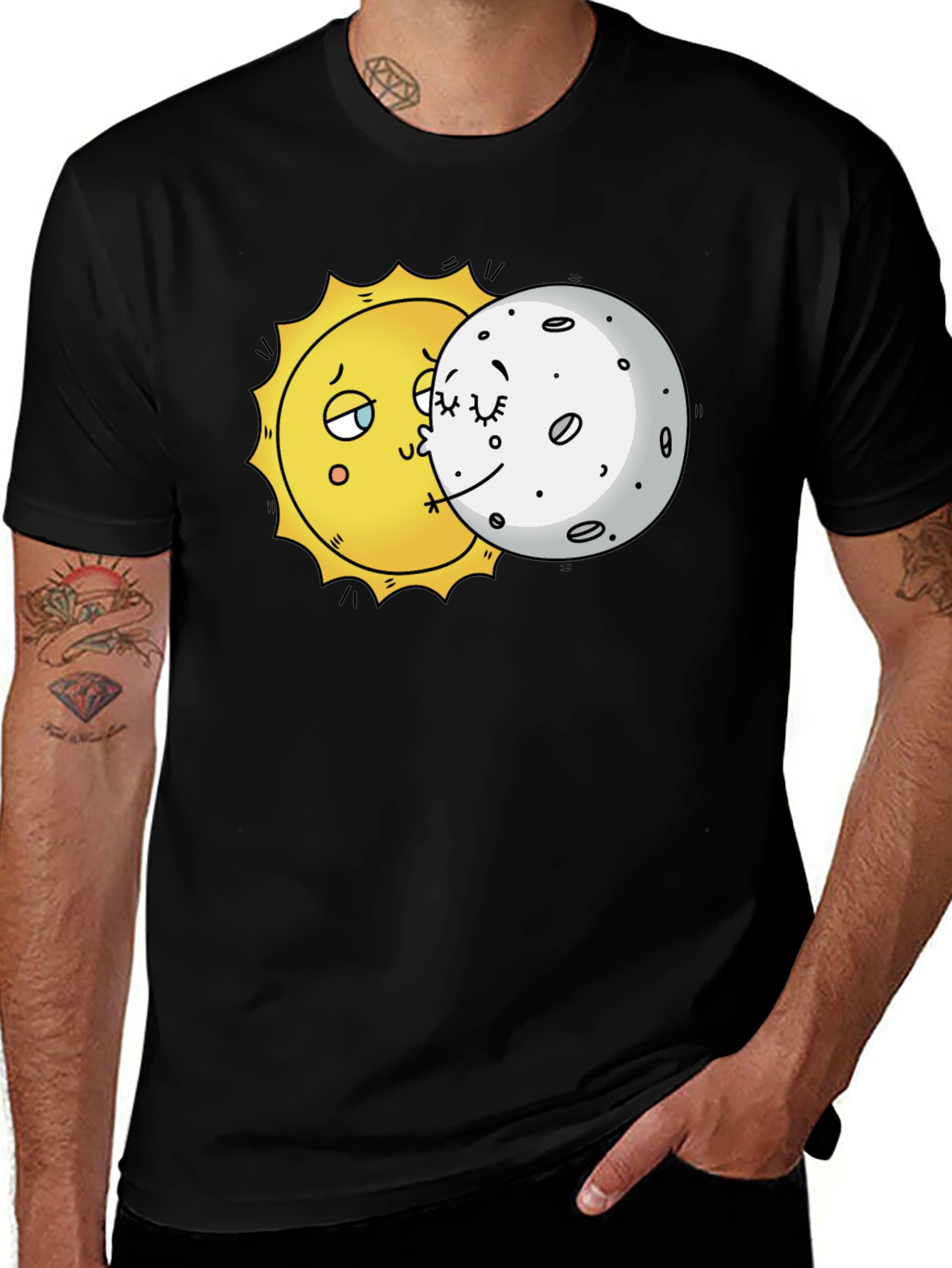 Variant 25 of Sun and Moon Kissing Black T-Shirt