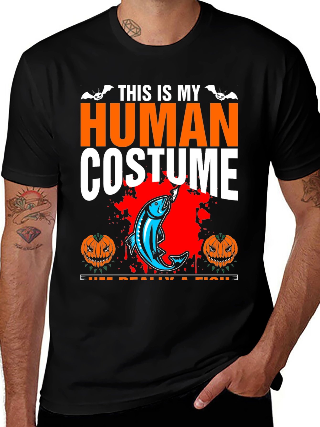 Human Costume Funny Fishing Halloween T-Shirt