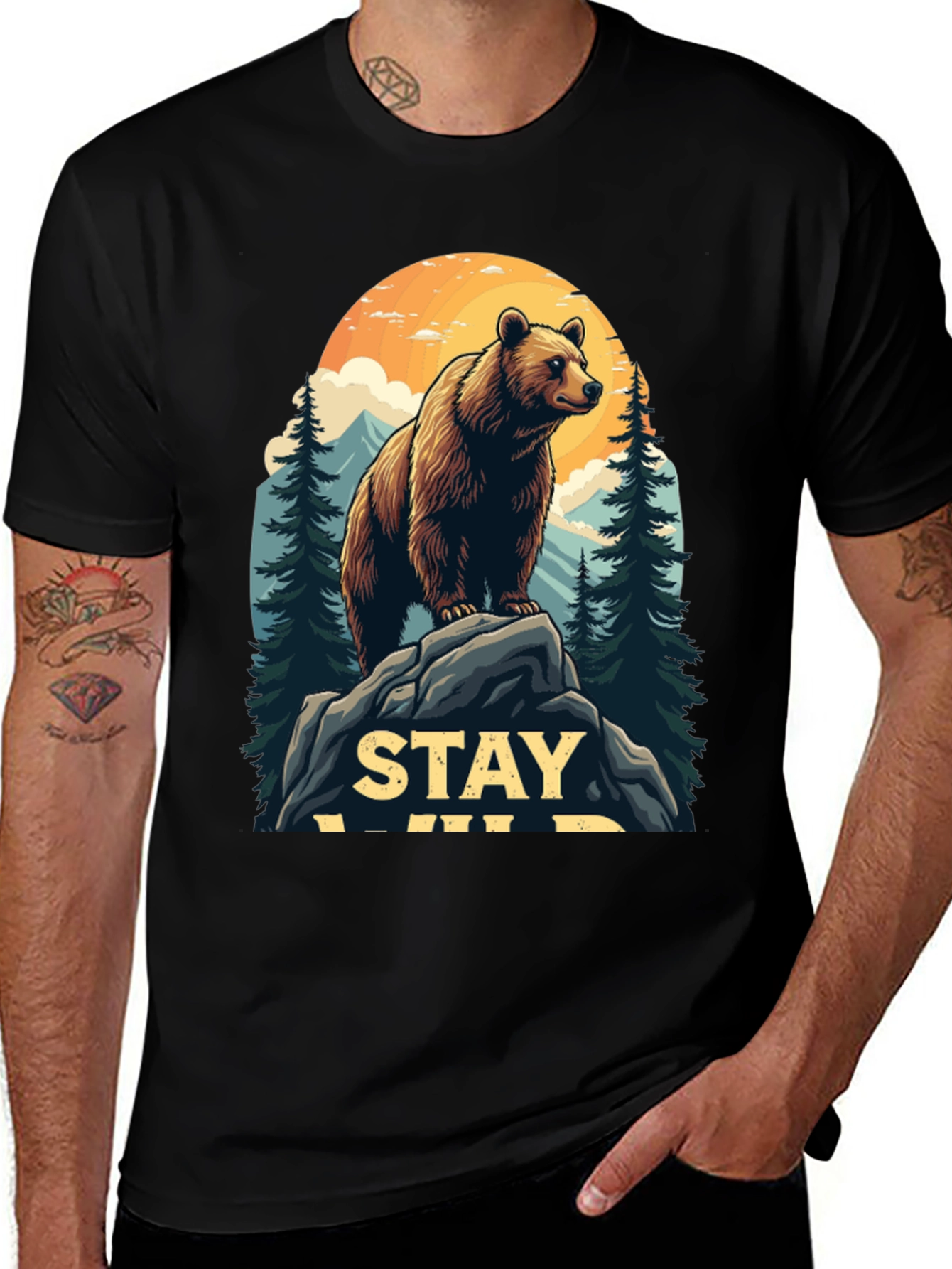 Black Stay Wild Bear Graphic Tee - Men's Black T-Shirt main image
