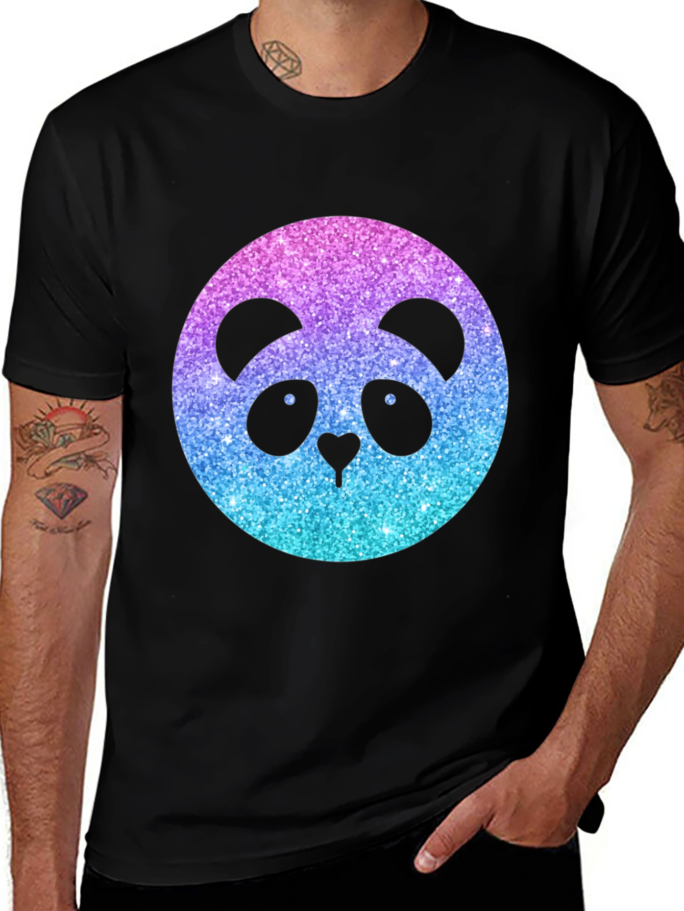 Variant 5 of Sparkly Panda Graphic Black T-Shirt