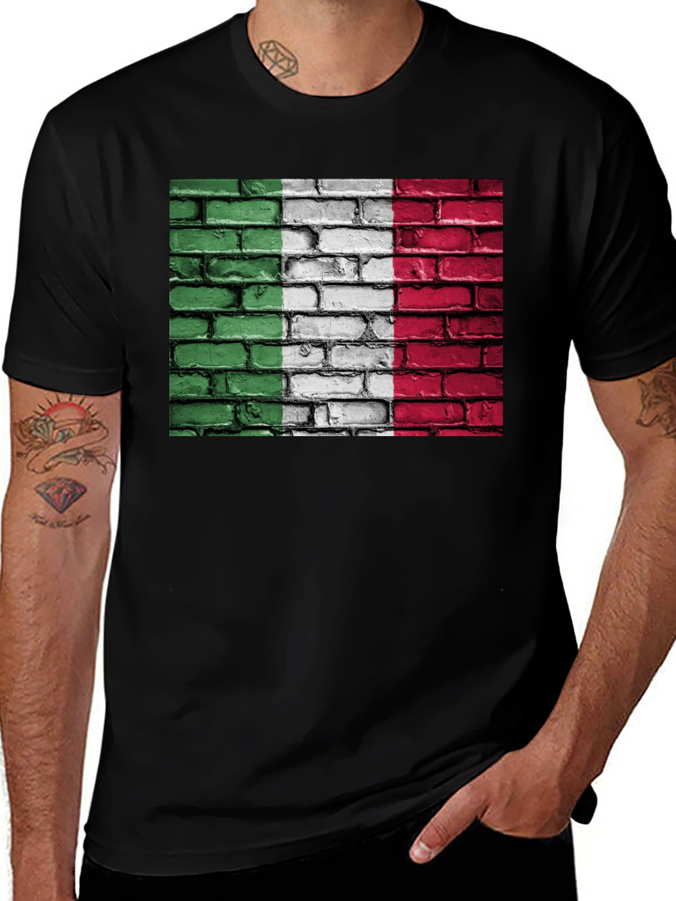 Italian Flag Brick Wall Graphic T-Shirt