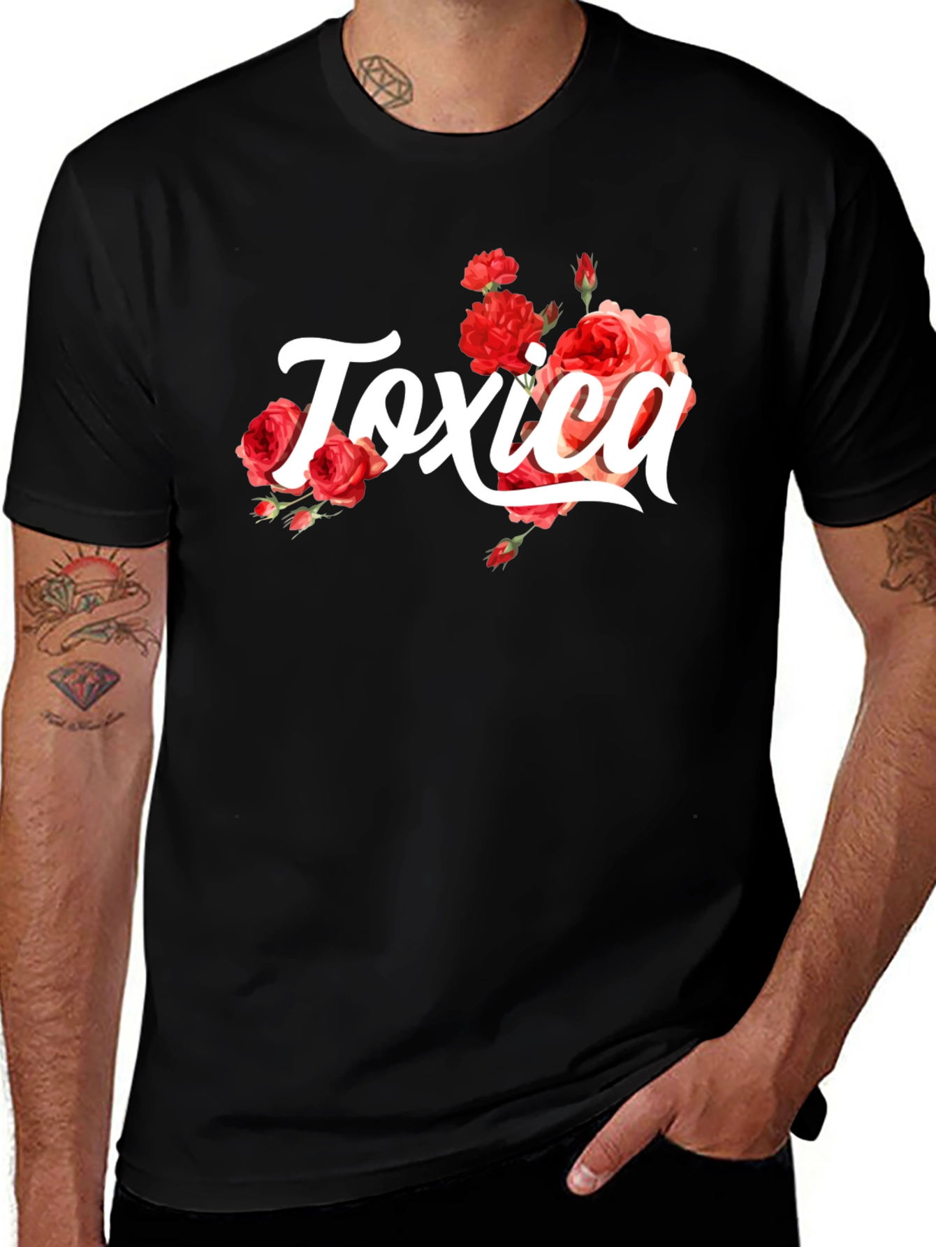 Variant 19 of Toxic Black Graphic Tee with Roses