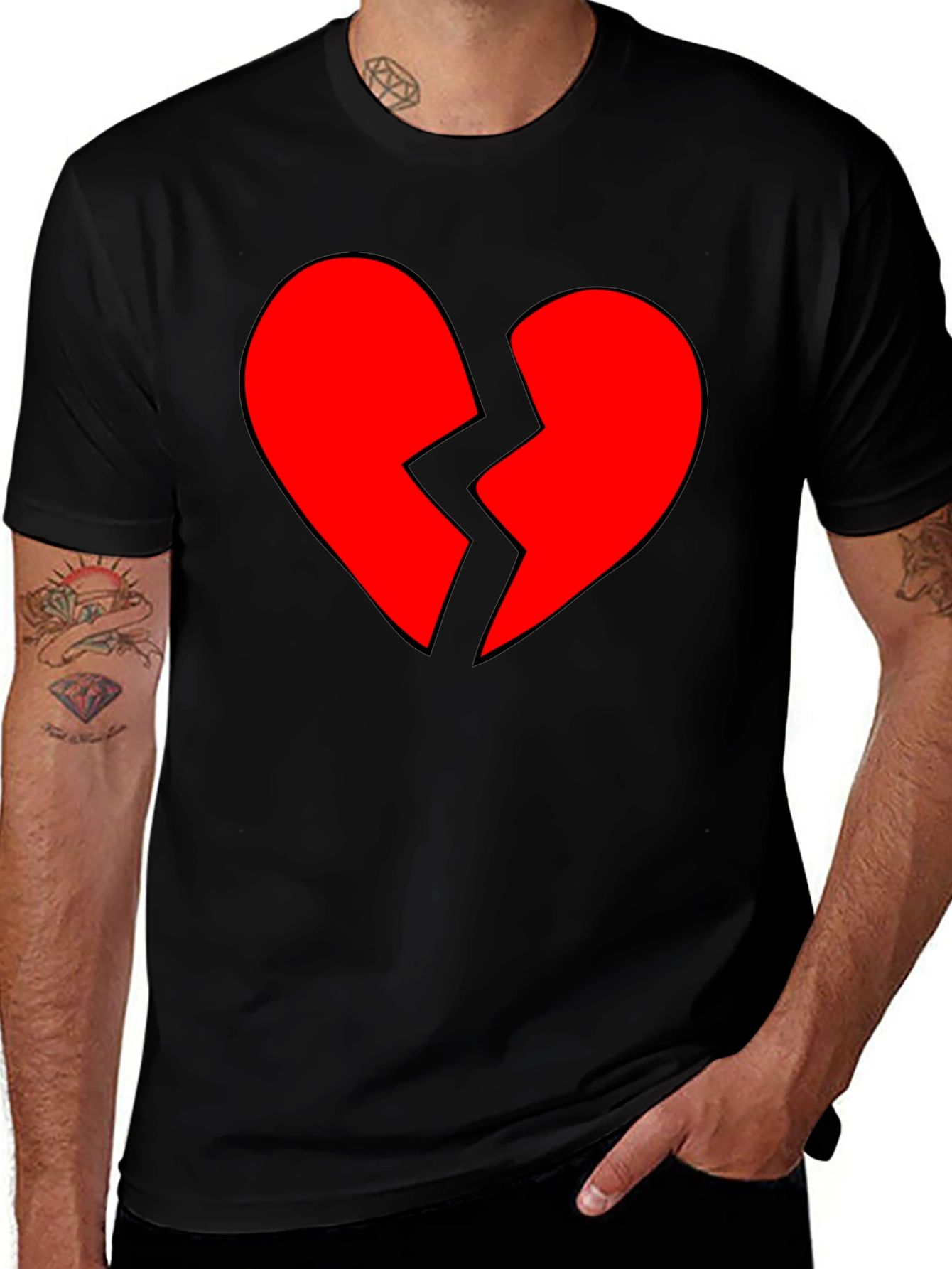 Variant 19 of Broken Heart Graphic Black T-Shirt