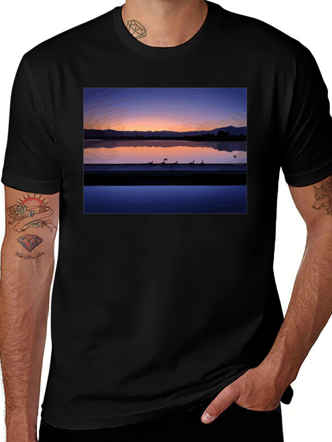 Variant 14 of Sunset Lake Graphic Tee - Stylish Black T-Shirt