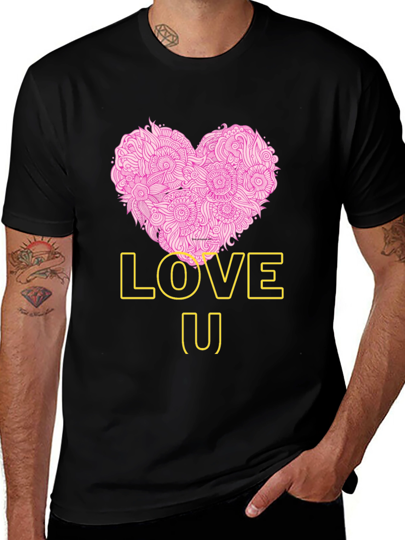 Variant 8 of Love U Heart Graphic Tee - Trendy Black T-Shirt