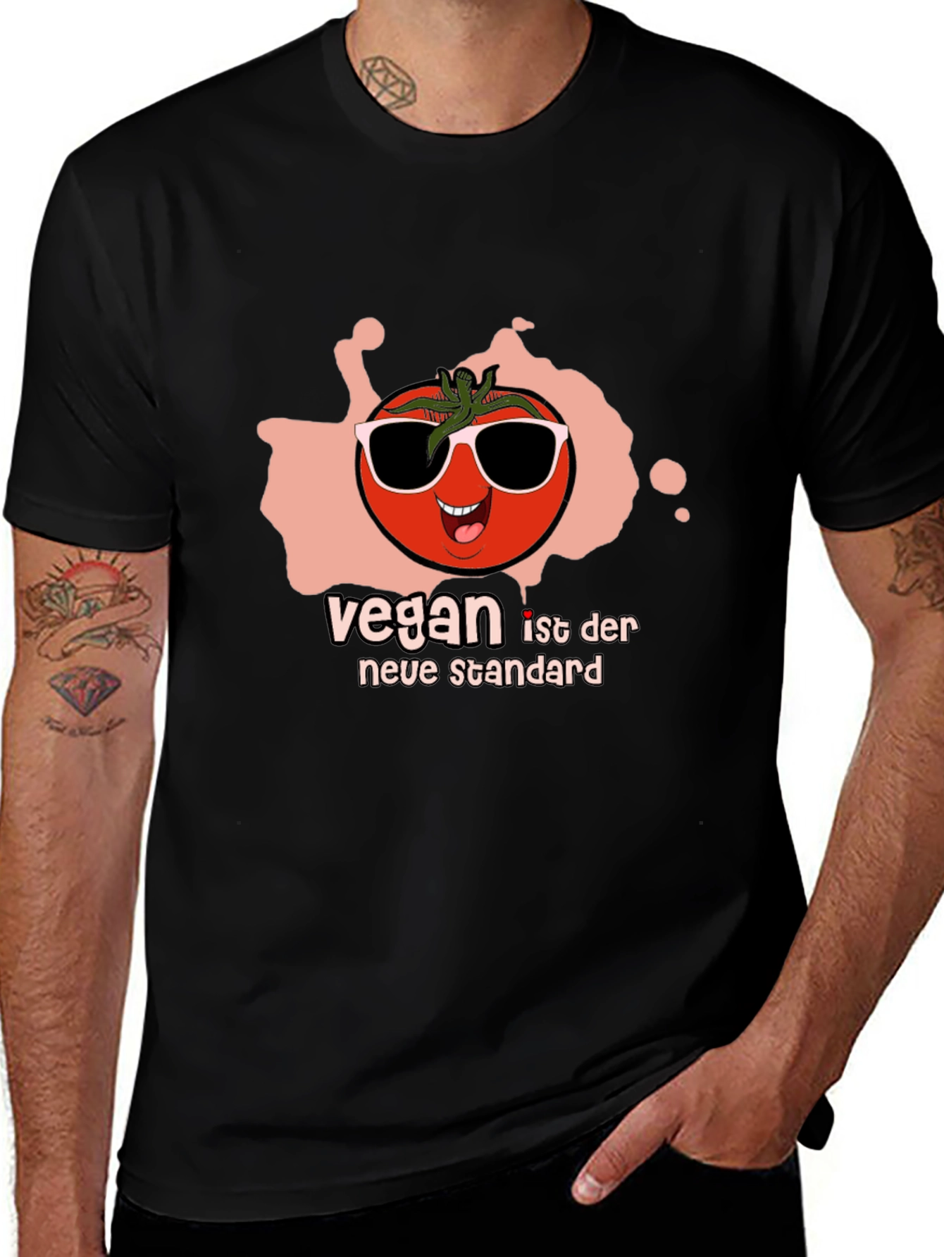 Variant 22 of Vegan Tomato Graphic Tee - Black