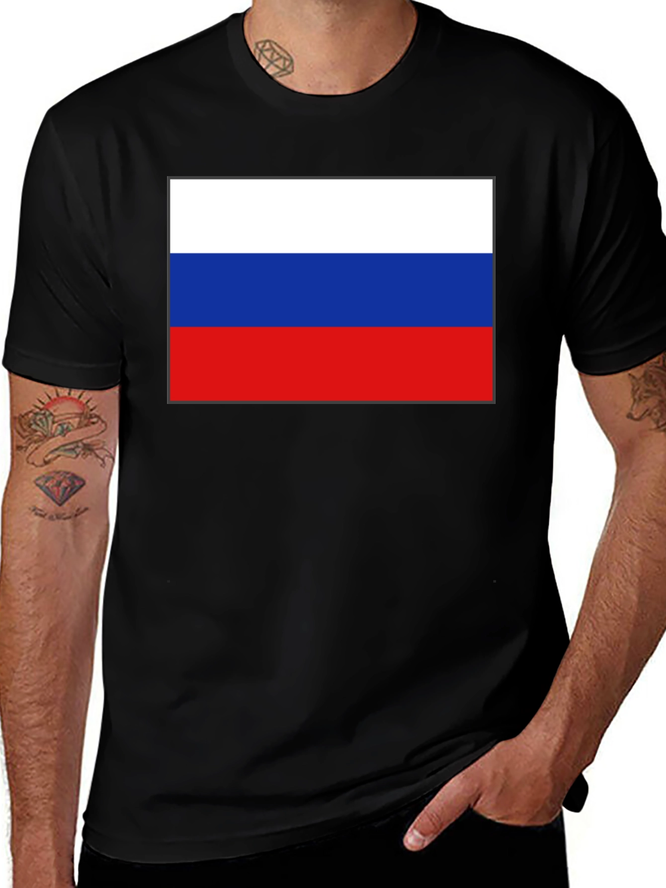 Variant 13 of Russian Flag Black T-Shirt