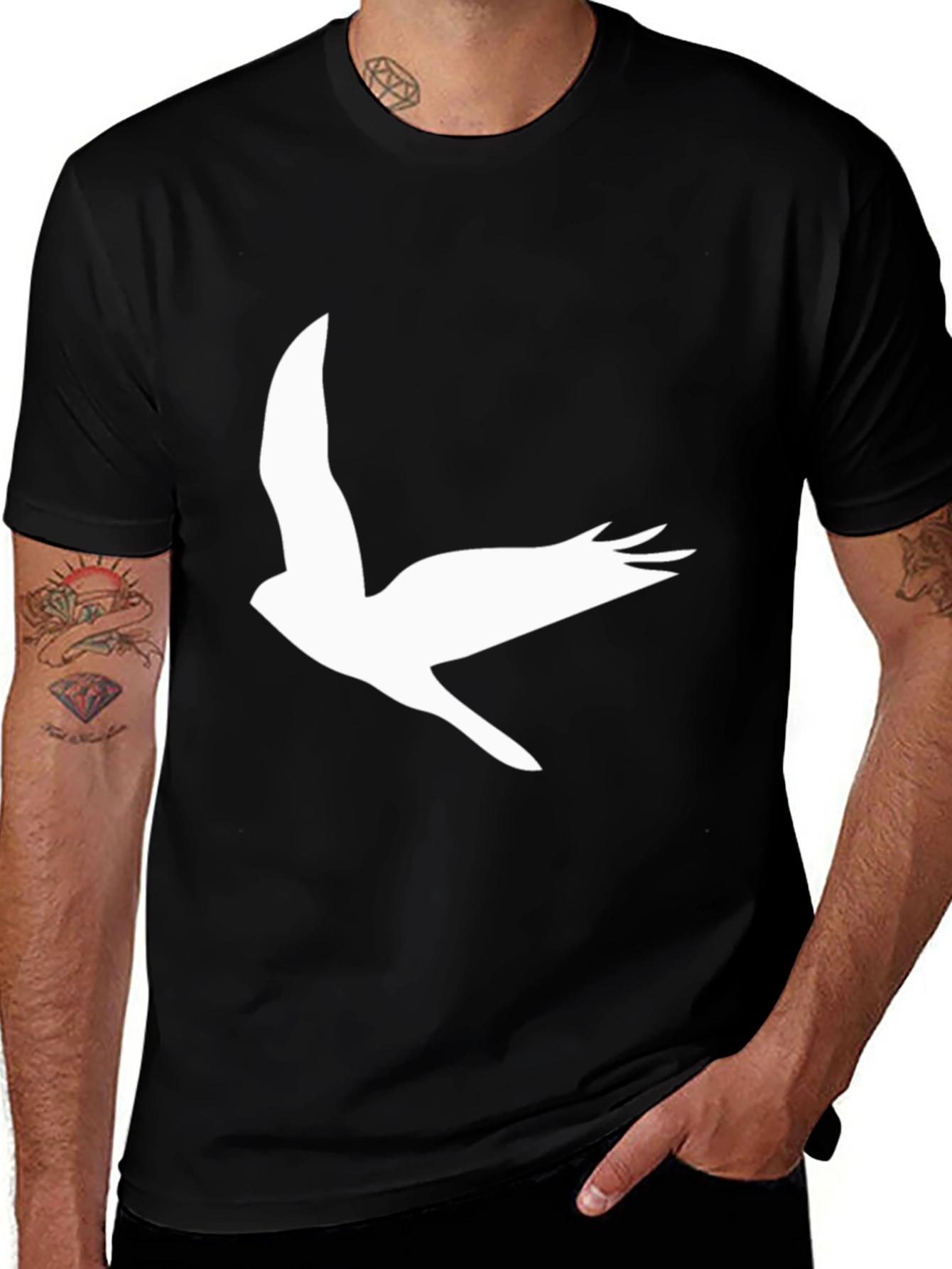 Variant 11 of Black T-Shirt with White Bird Print