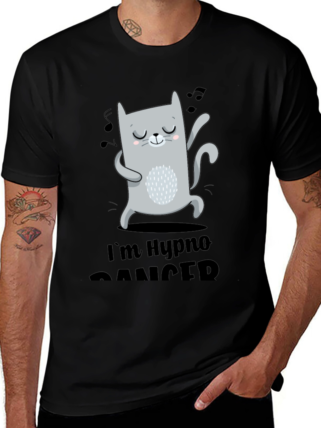 Variant 20 of Hypno Dancer Cat Graphic Tee - Black Cotton T-Shirt