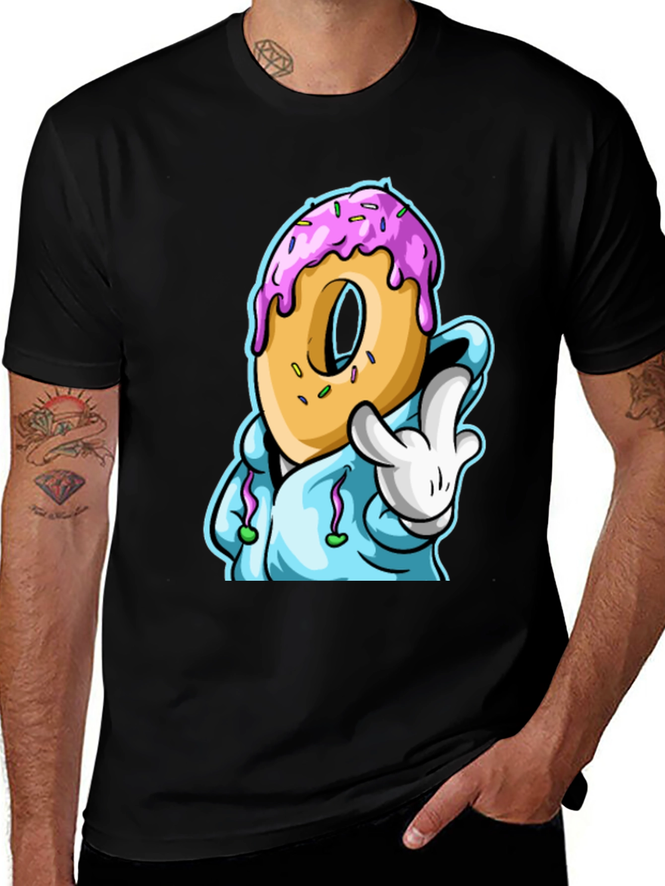 Variant 3 of Donut Cartoon Graphic Black T-Shirt
