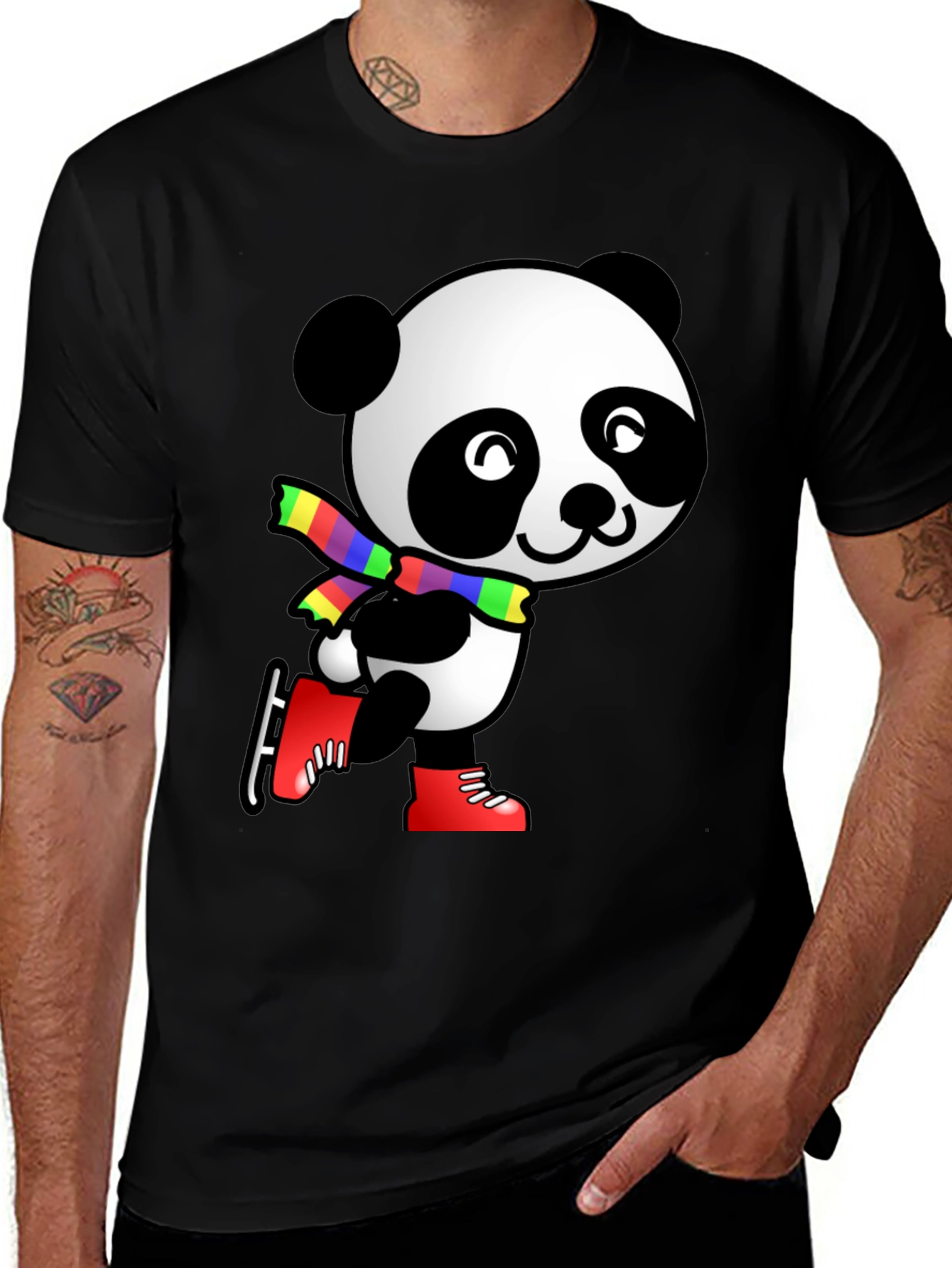 Variant 30 of Panda Ice Skater Graphic Tee - Black
