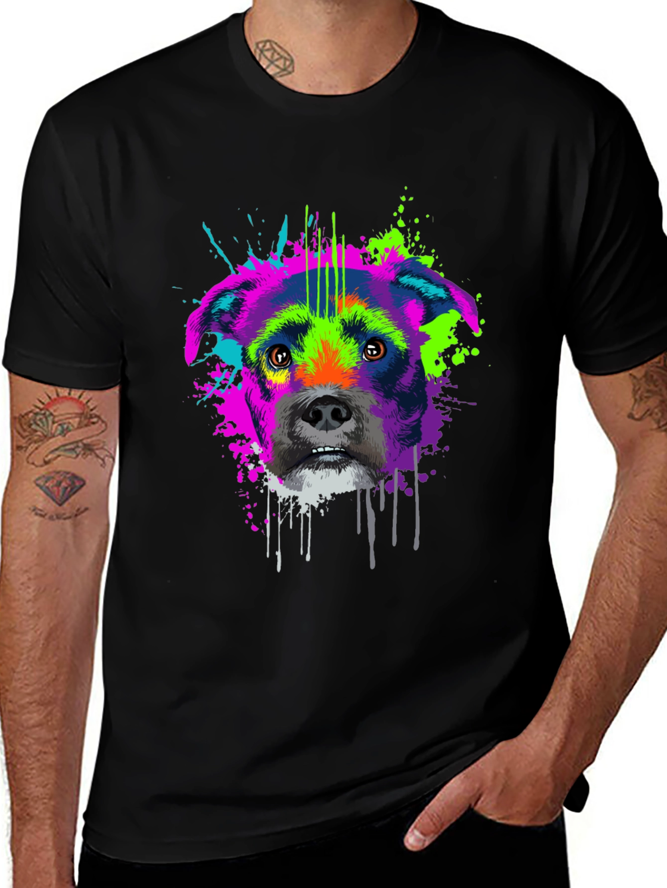 Variant 27 of Colorful Dog Graphic Tee - Black