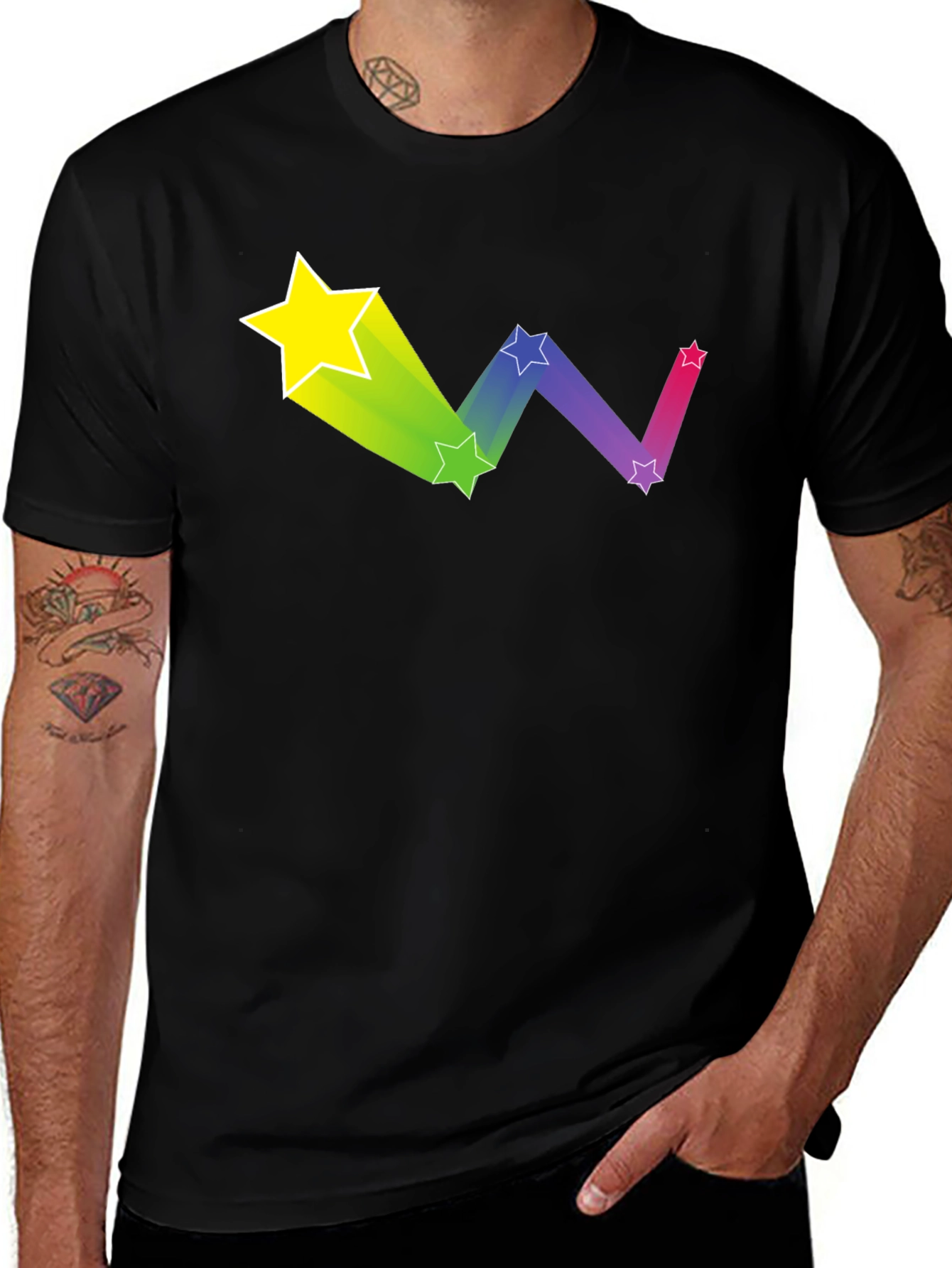 Variant 11 of Rainbow Star Trail Graphic Tee - Black