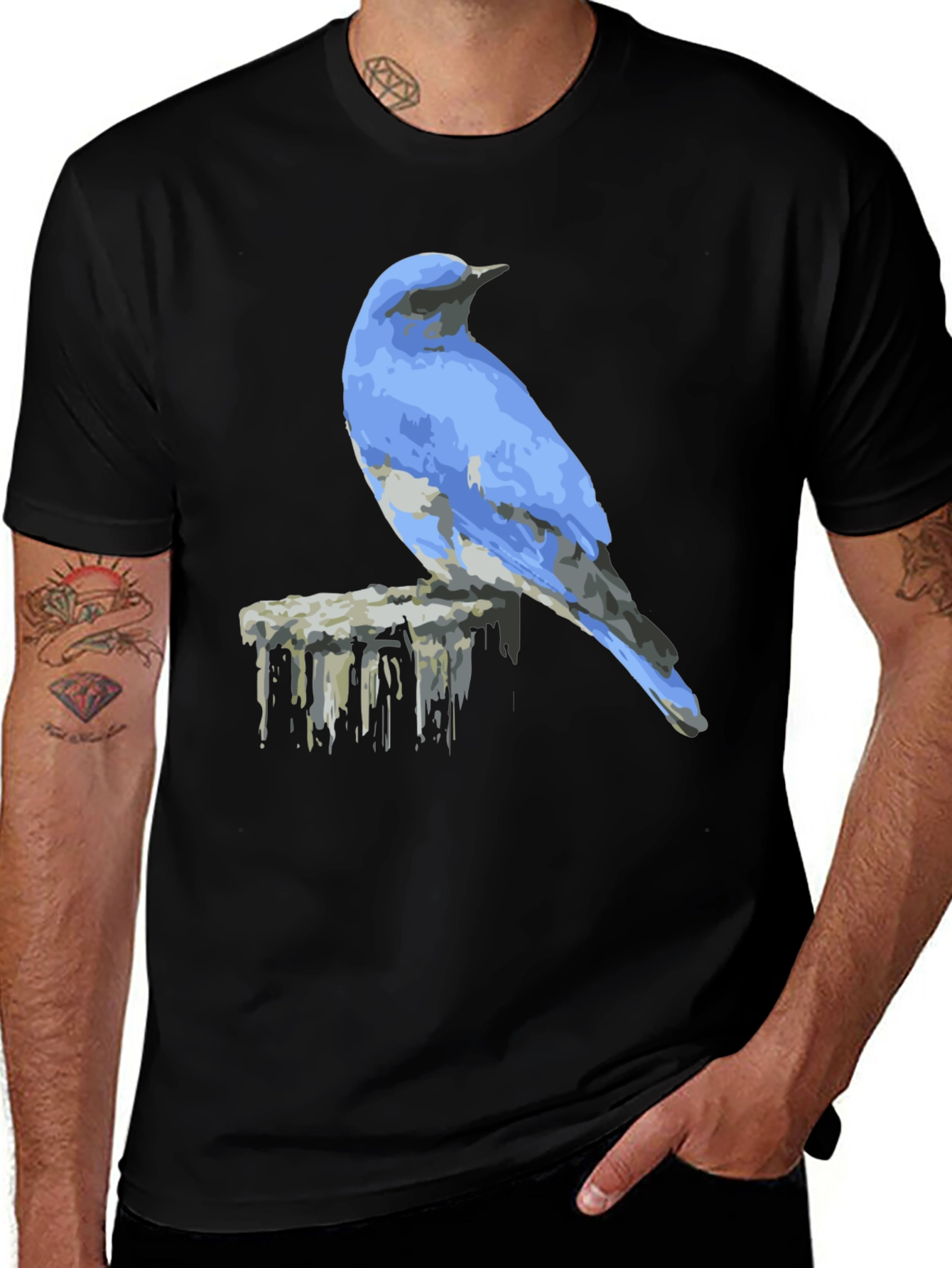 Variant 2 of Blue Bird on Post Graphic Tee - Black