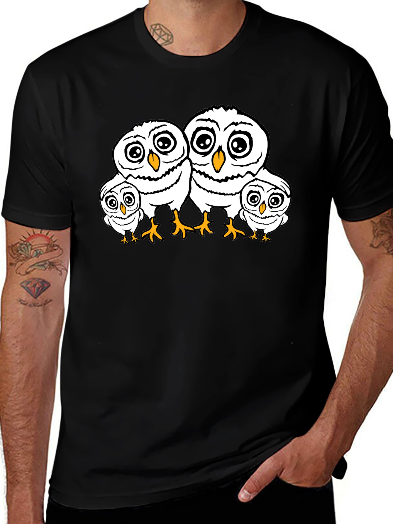 Variant 28 of Cute Owl Family T-Shirt - Black Crew Neck Tee