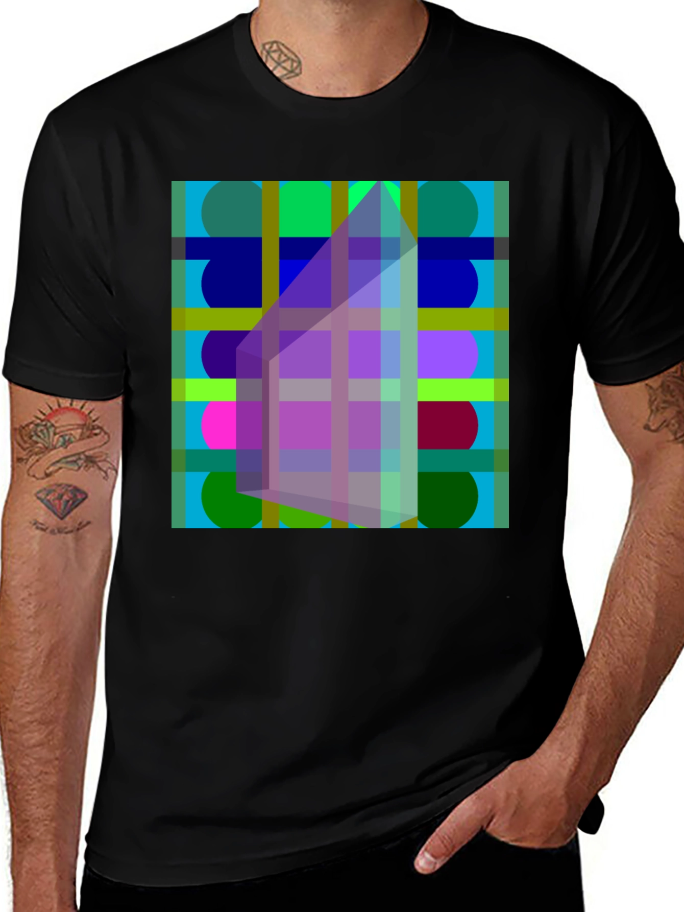 Abstract Geometric Design Black T-Shirt