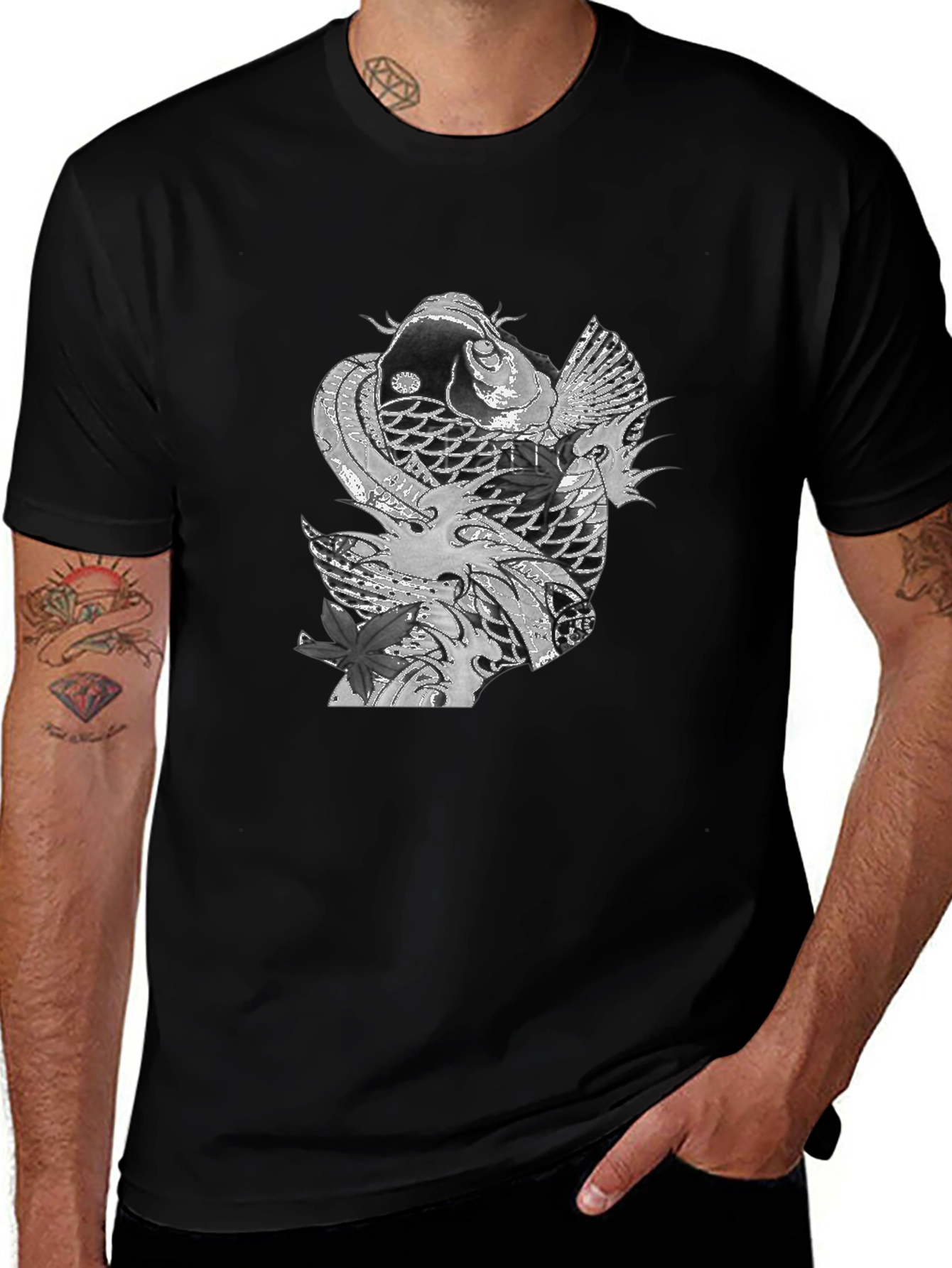 Variant 8 of Koi Fish Graphic Tee - Stylish Black T-Shirt