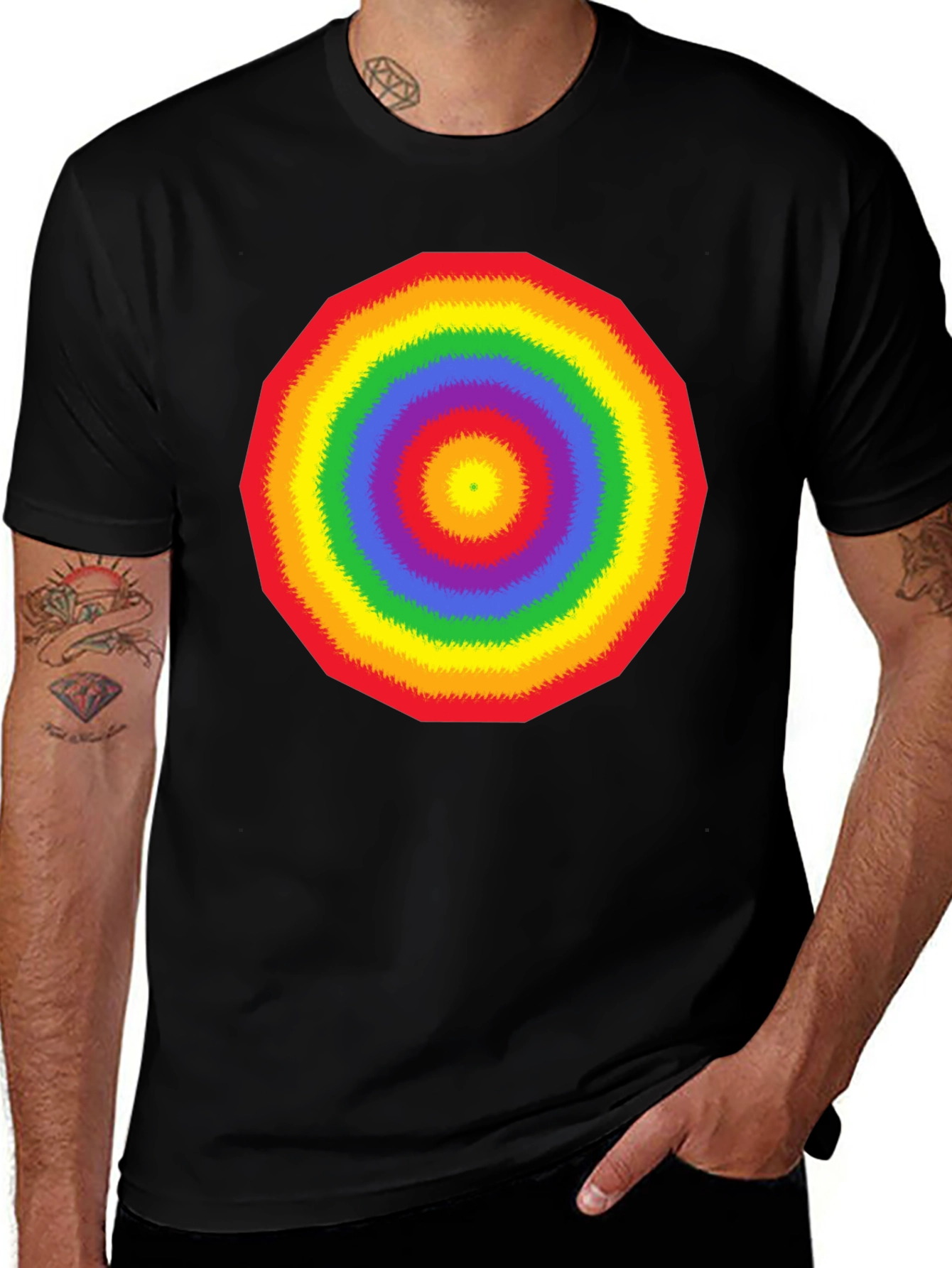 Variant 11 of Rainbow Circle Graphic Black T-Shirt