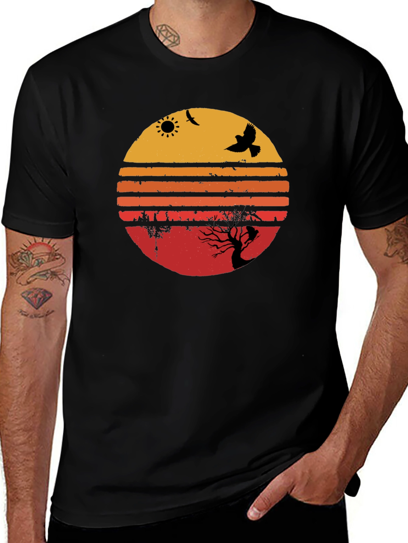 Variant 4 of Sunset Bird Silhouette Graphic Tee