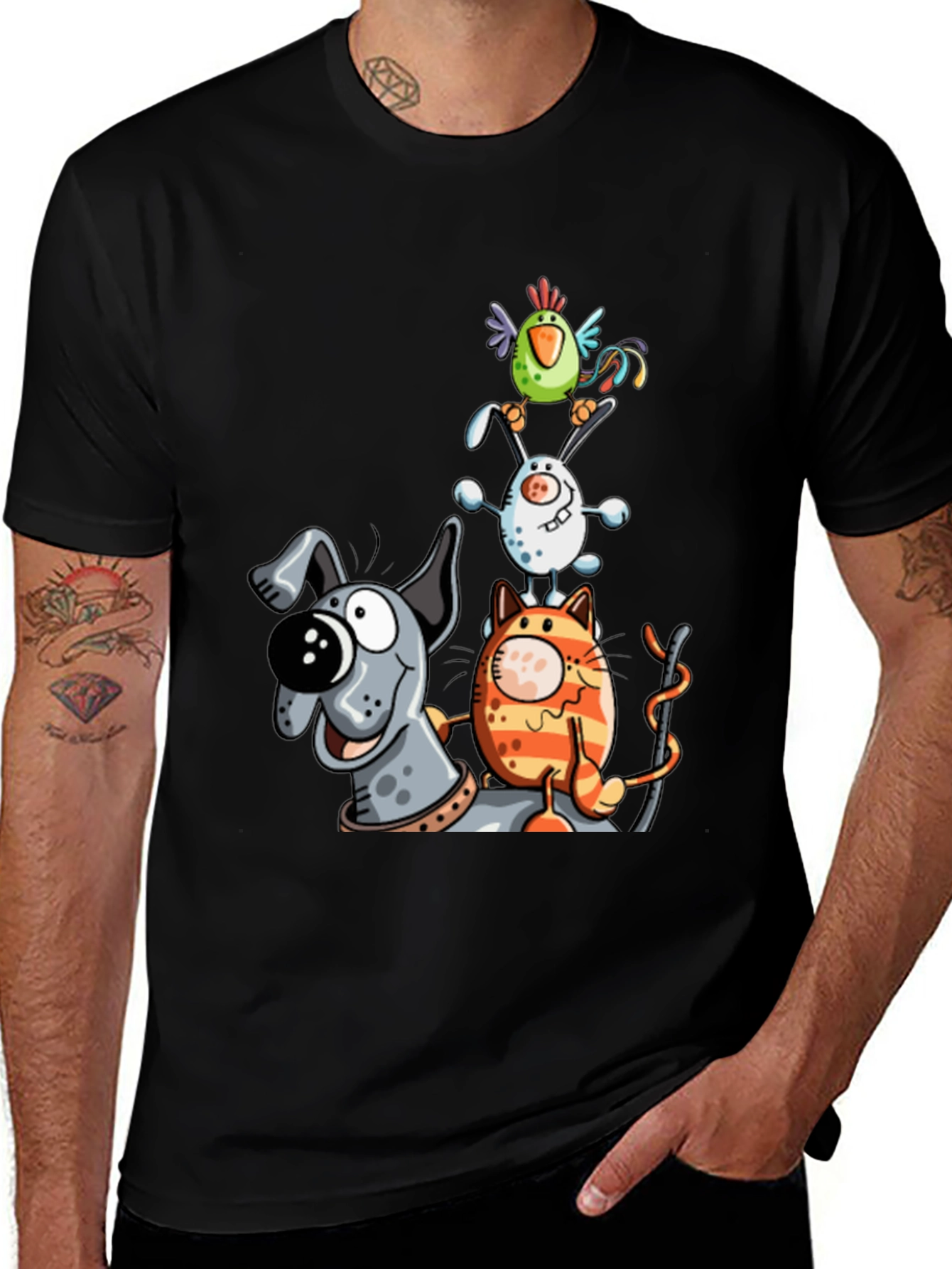 Variant 5 of Animal Tower T-Shirt: Dog, Cat, Bunny, Bird
