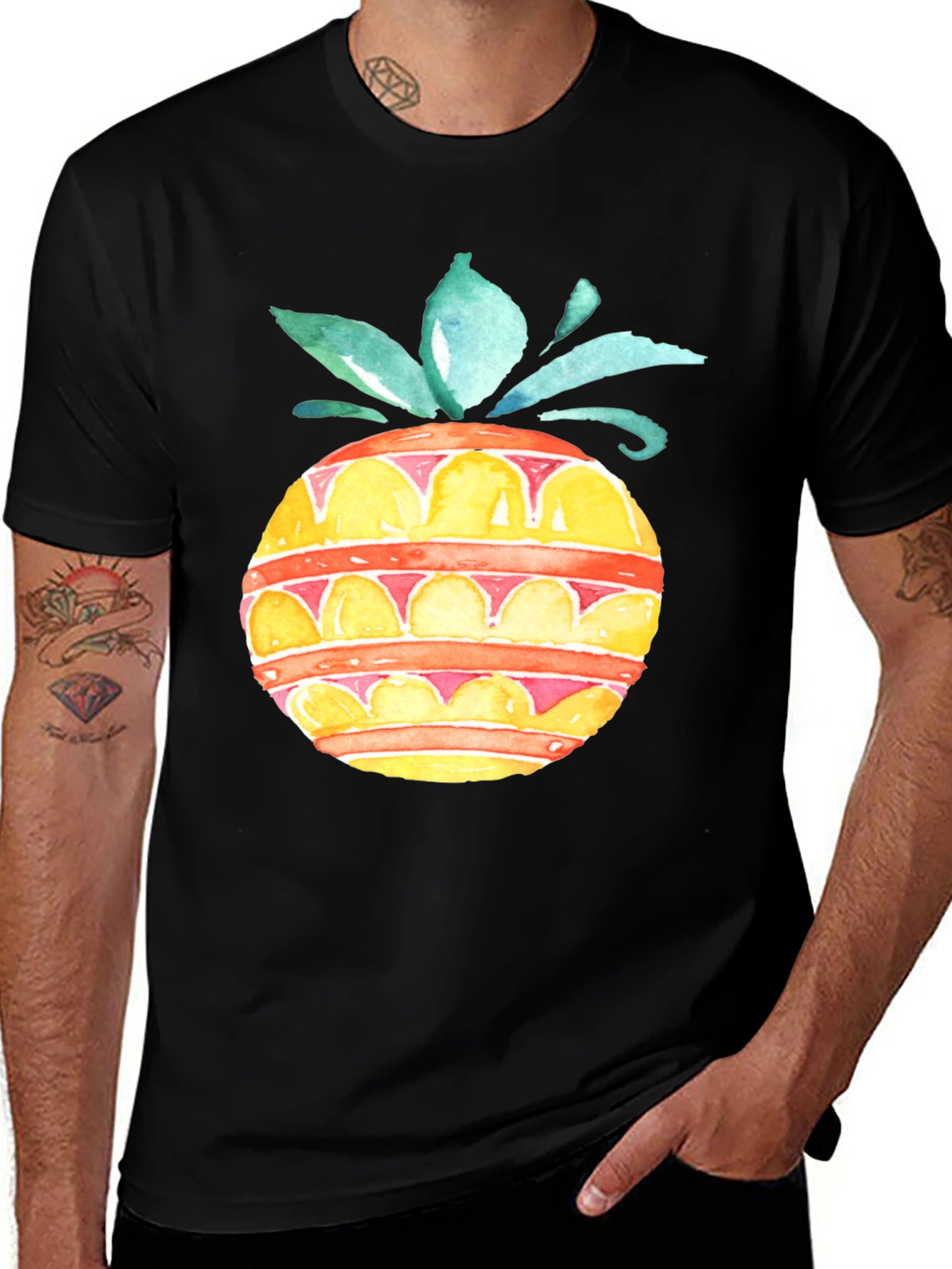 Variant 19 of Pineapple Graphic Print Black T-Shirt