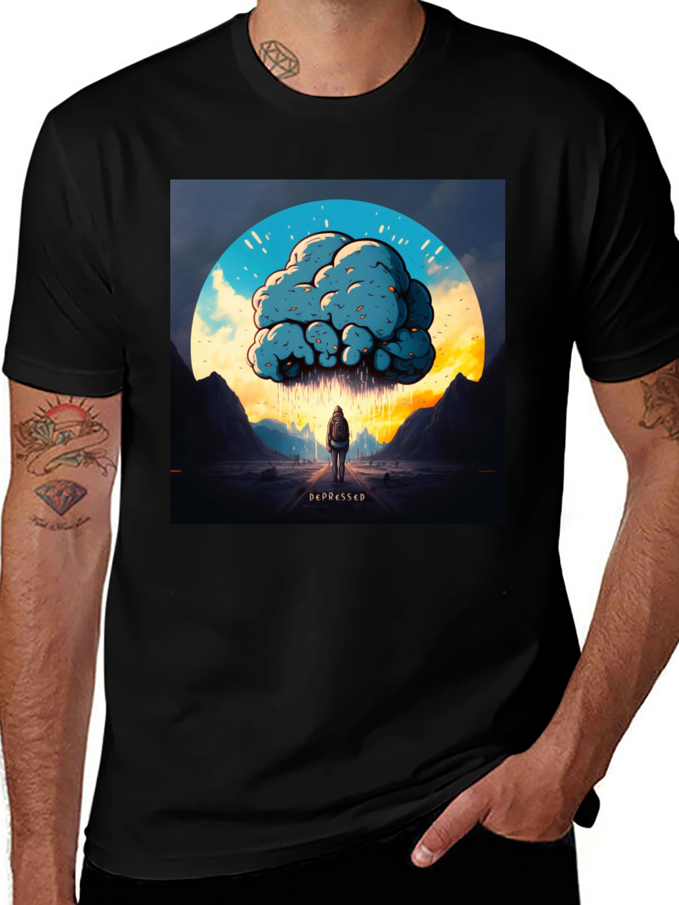 Variant 16 of Depressed Cloud Graphic Tee - Black Cotton Comfort