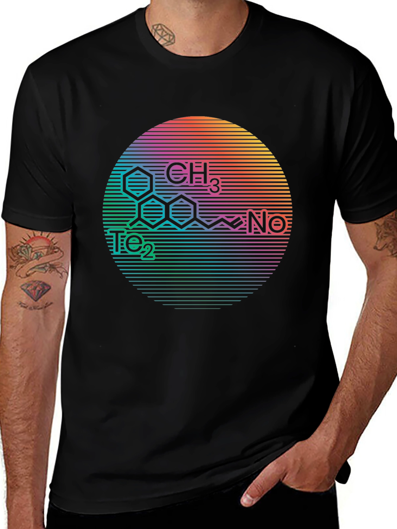 Variant 16 of Molecular Structure Rainbow Circle Black T-Shirt