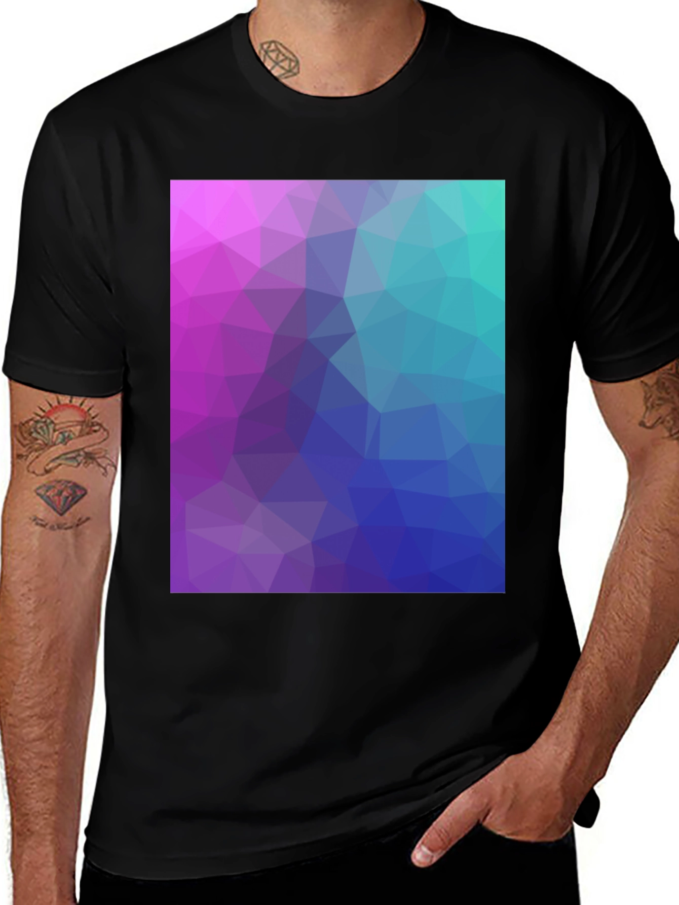 Variant 25 of Geometric Triangle Print Black Crew Neck T-Shirt