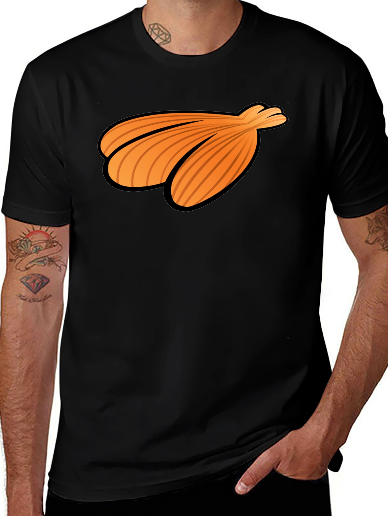Orange Seashell Graphic Print Black T-Shirt