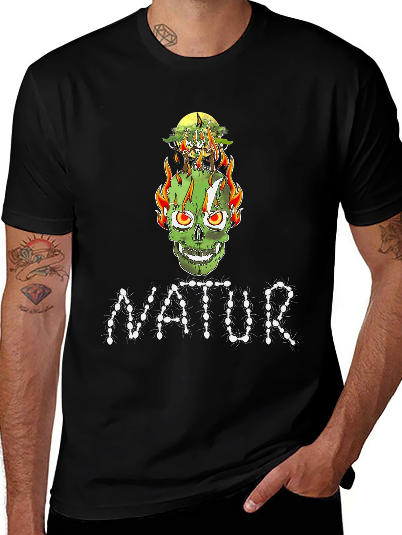 Variant 9 of Nature Inspired Skull Graphic Tee - Unique Design