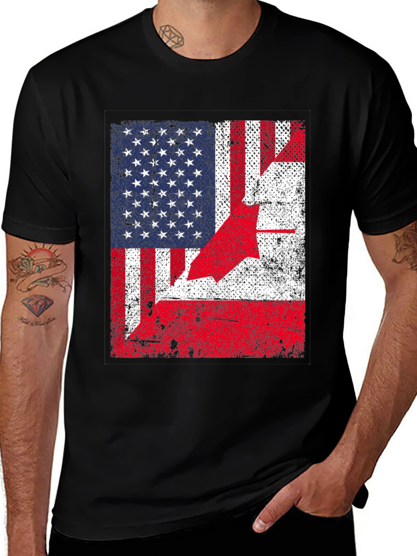 USA Canada Flag T-Shirt - Patriotic Design