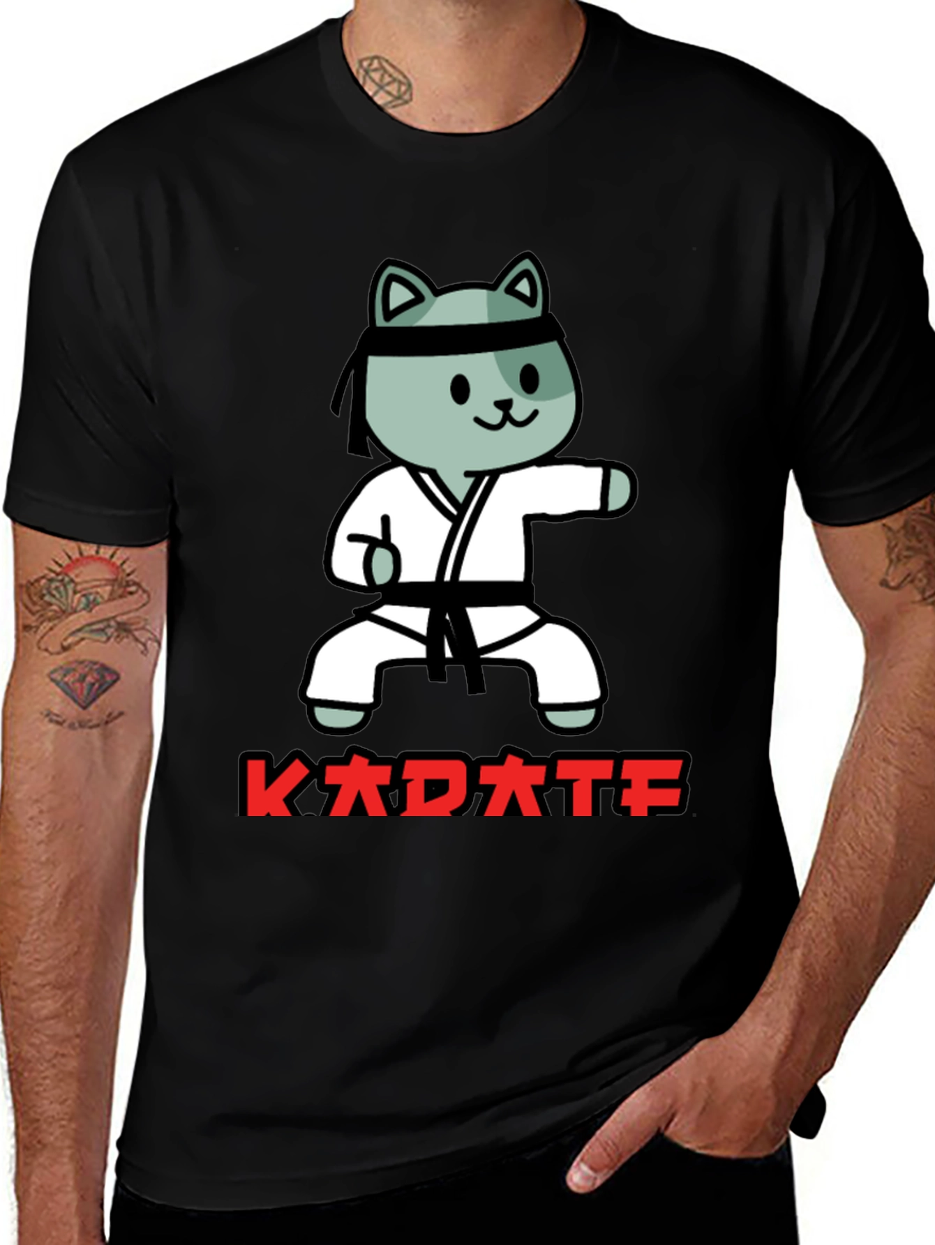 Variant 18 of Karate Cat Black T-Shirt - Funny Martial Arts Tee