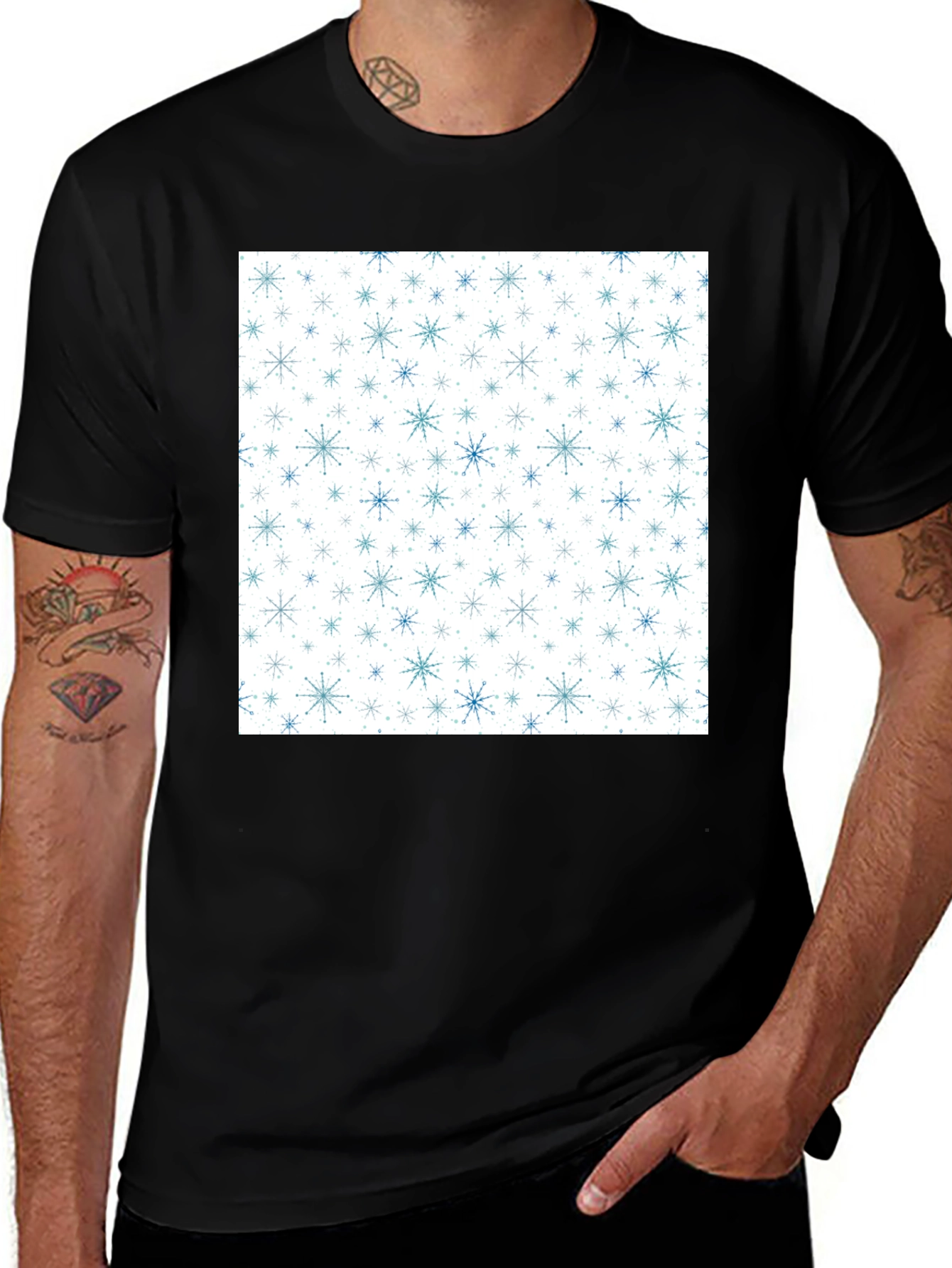 Variant 13 of Snowflake Pattern Black T-Shirt
