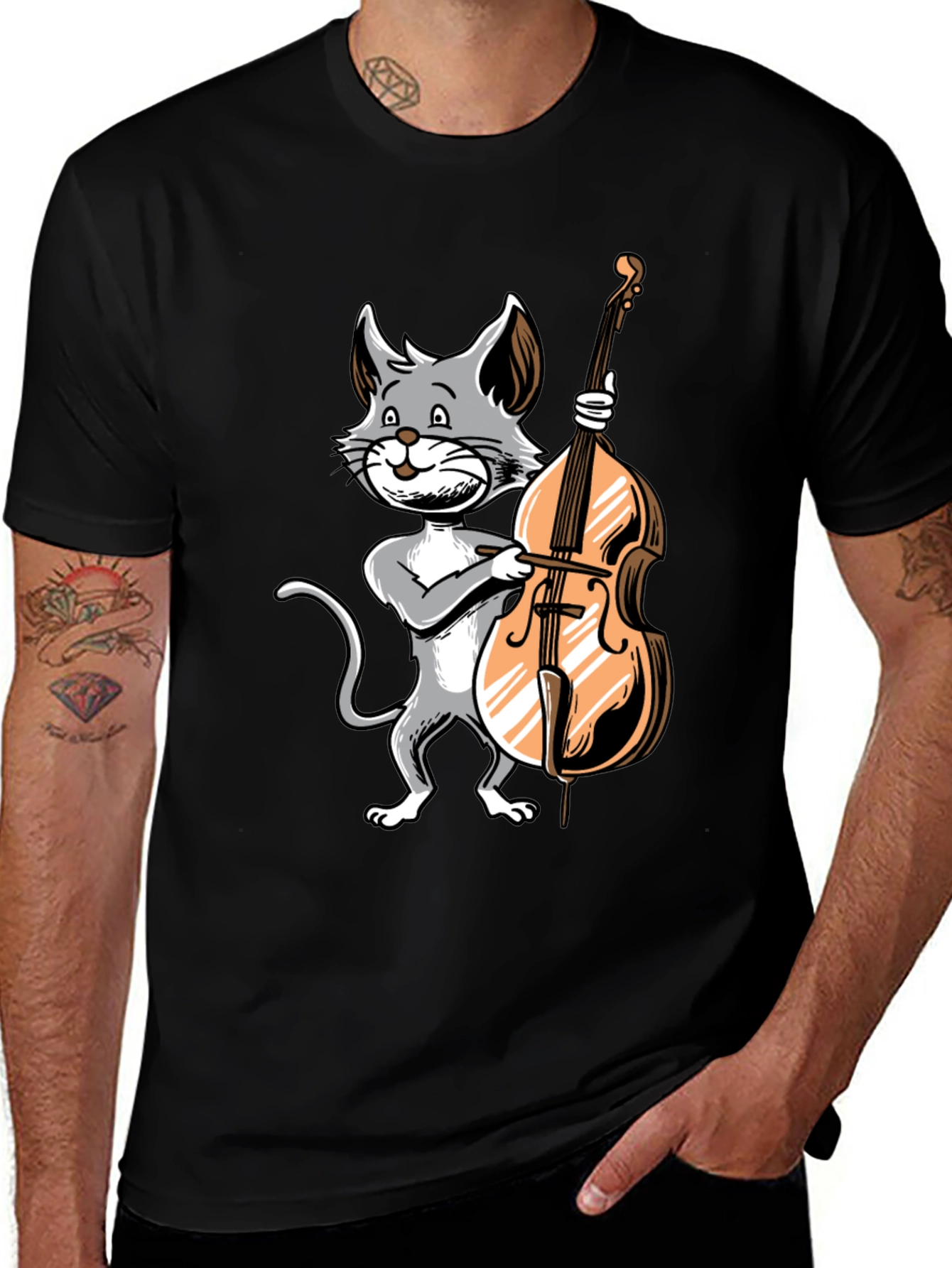 Variant 28 of Cat Bass Player Graphic T-Shirt