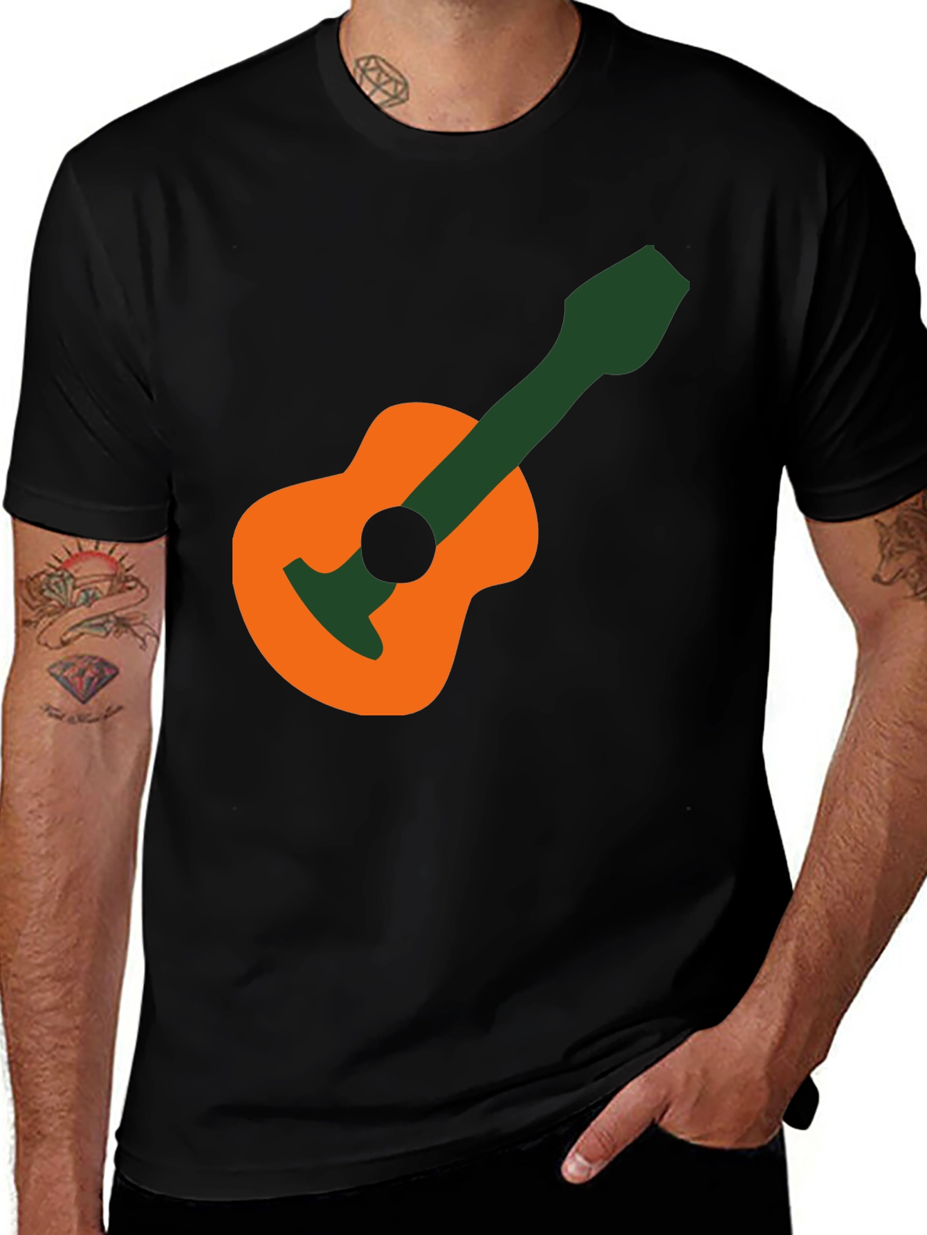 Variant 5 of Guitar Graphic T-Shirt - Black Cotton Tee