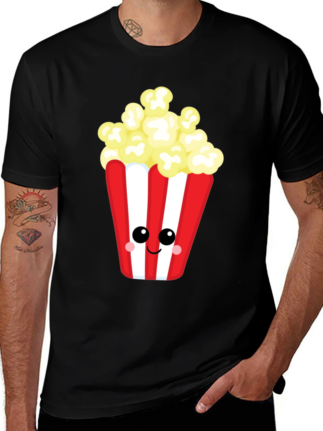 Variant 6 of Cute Popcorn Graphic T-Shirt - Black