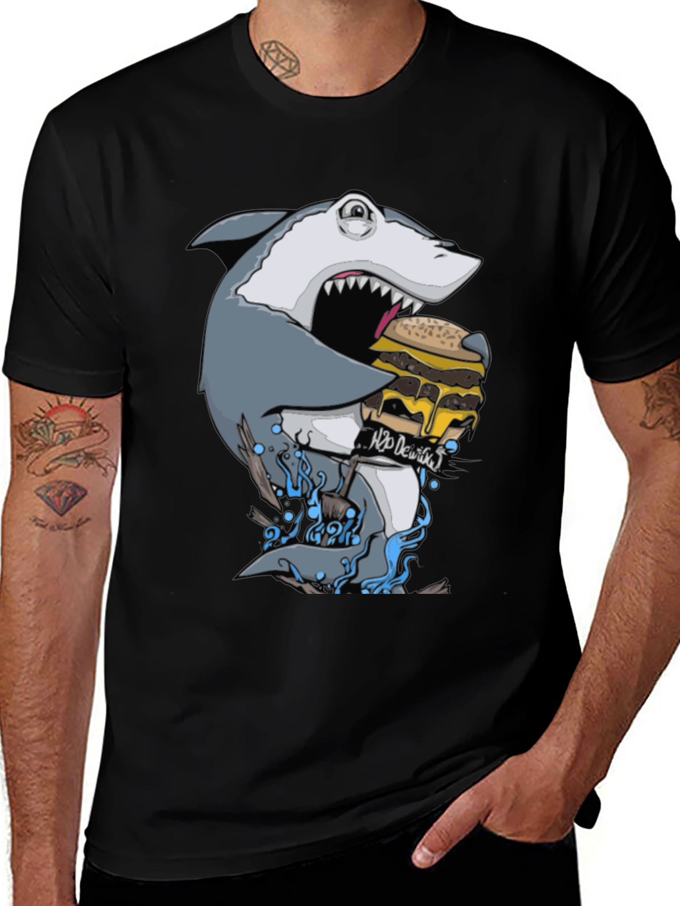 Black Shark Burger Graphic Tee - Black Cotton main image